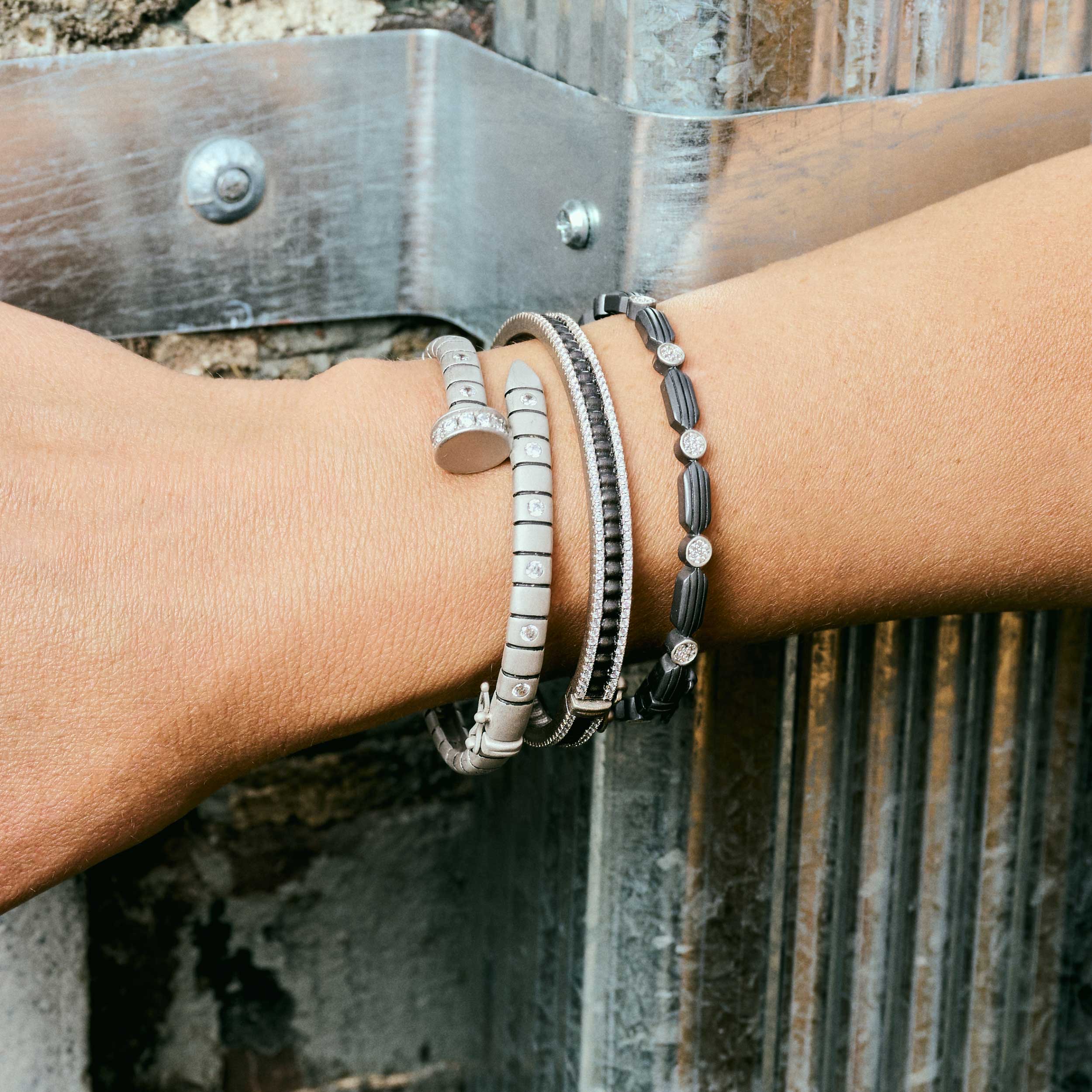 Industrial Finish Ribbed Metro Hinge Bracelet - FREIDA ROTHMAN