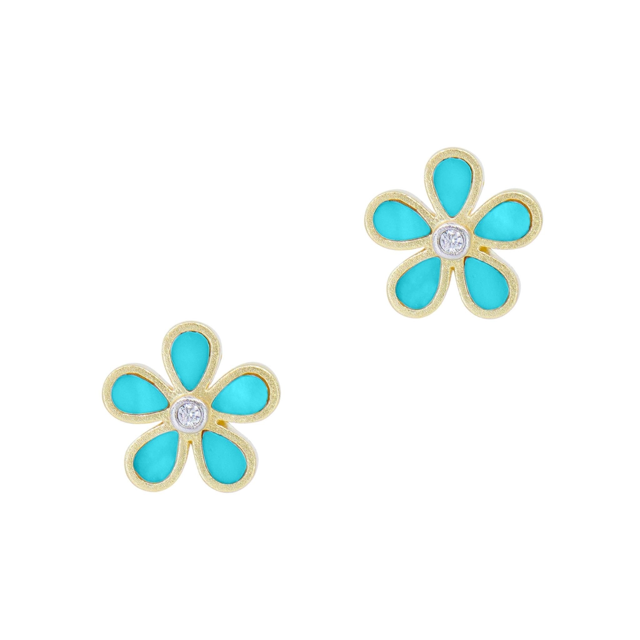 City Turquoise Petal Stud Earrings - FREIDA ROTHMAN