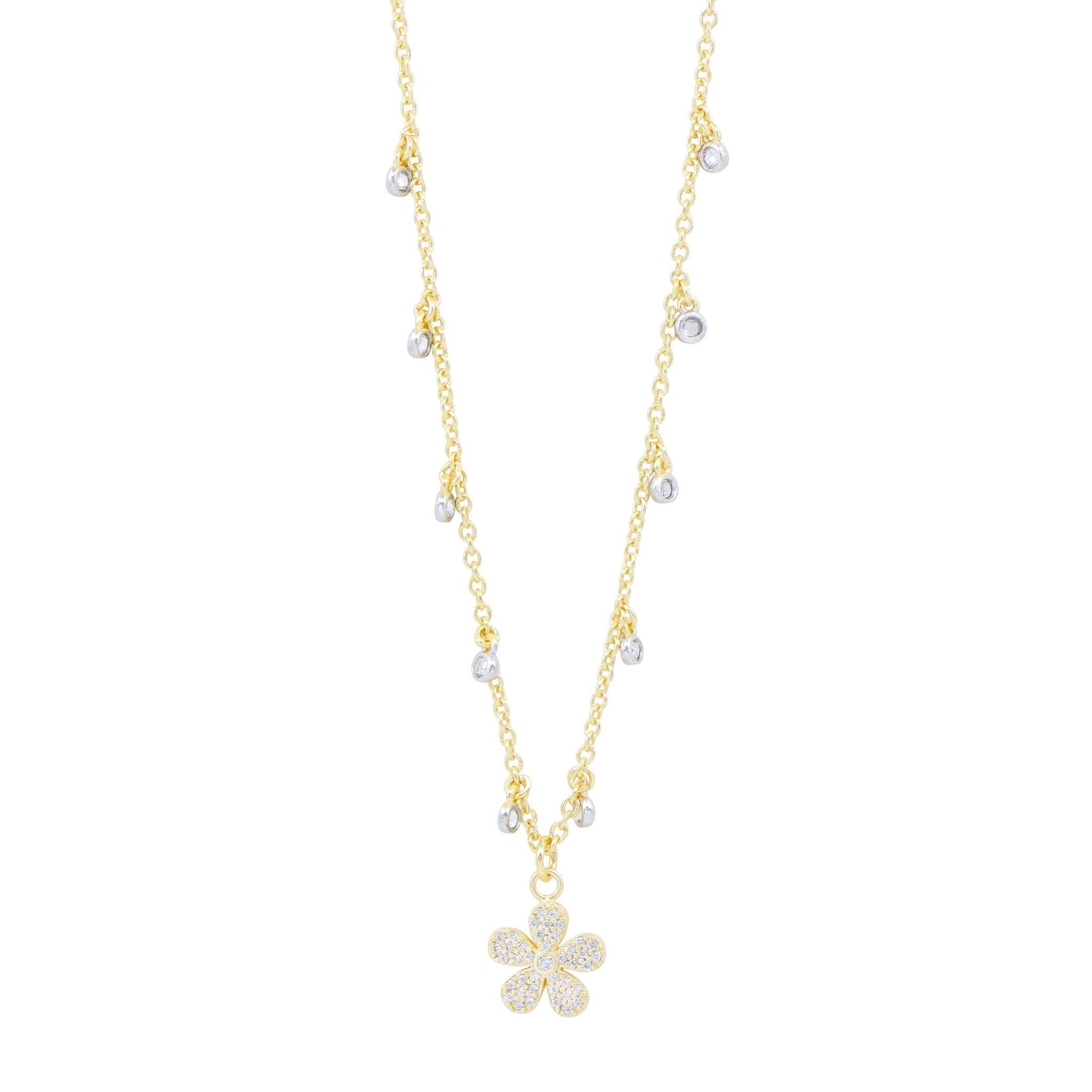 City Pavé Petal Studded Charm Necklace - FREIDA ROTHMAN