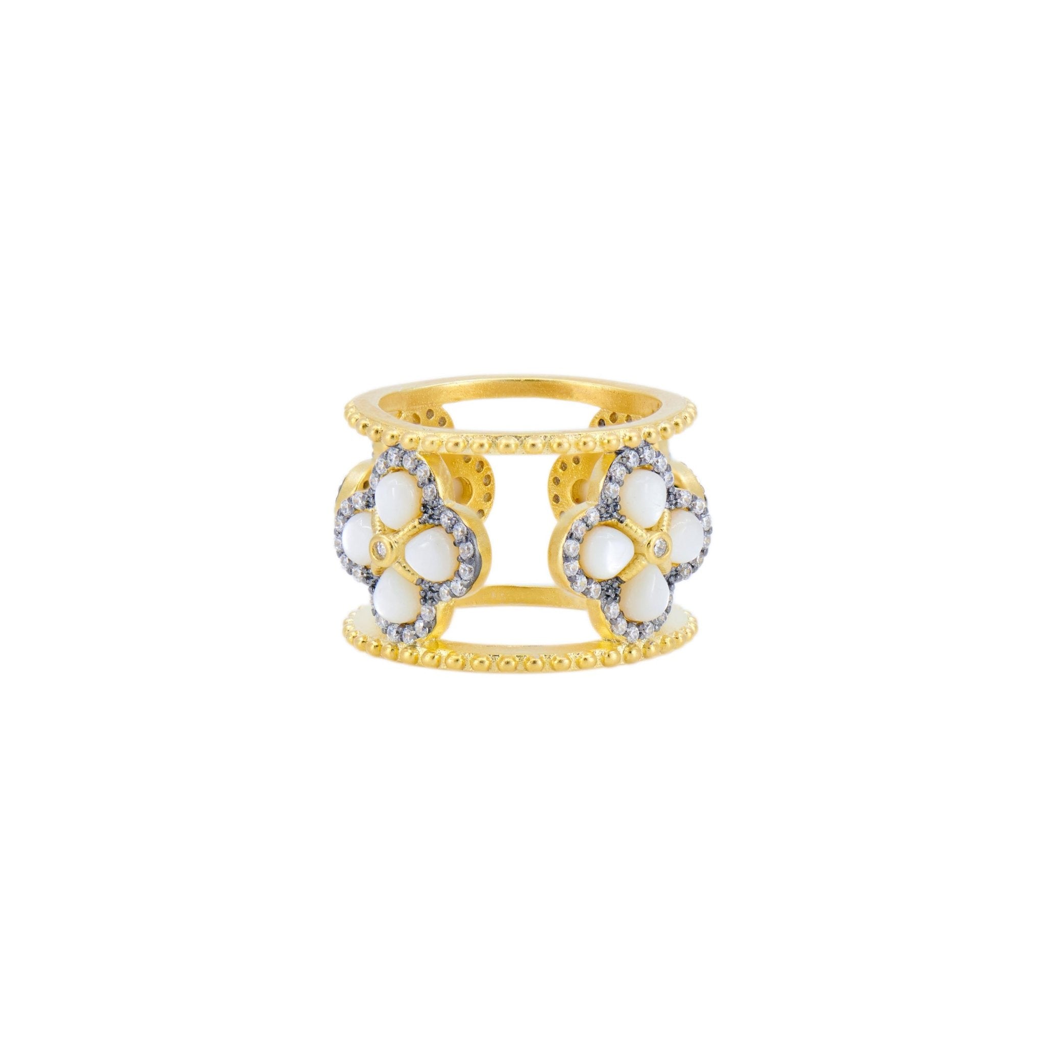 Brooklyn in Bloom Mother of Pearl Clover Pavé Ring - FREIDA ROTHMAN