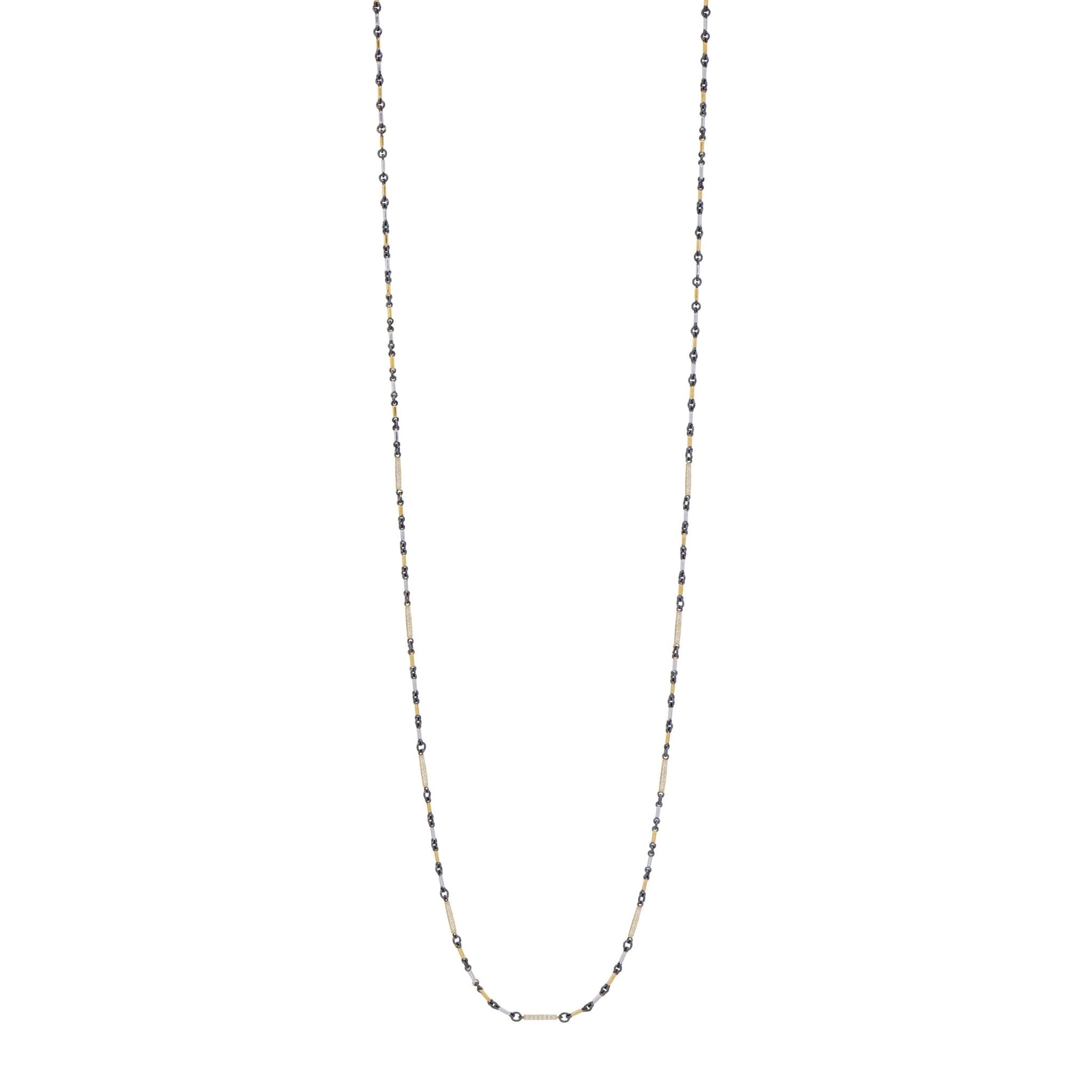 Signature Tri - Tone Pavé Station Bar Link Necklace - FREIDA ROTHMAN