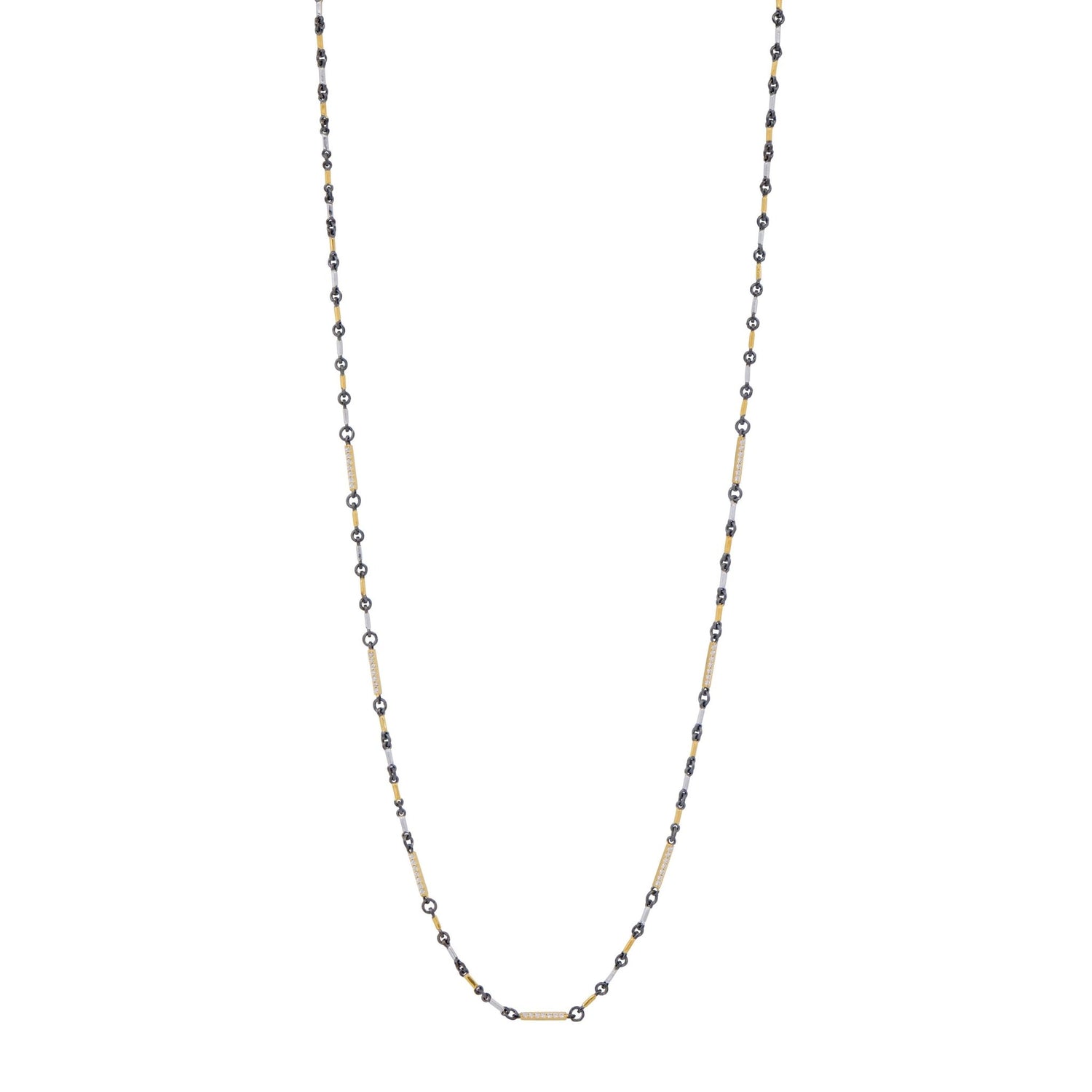 Signature Tri - Tone Pavé Station Bar Link Necklace - FREIDA ROTHMAN