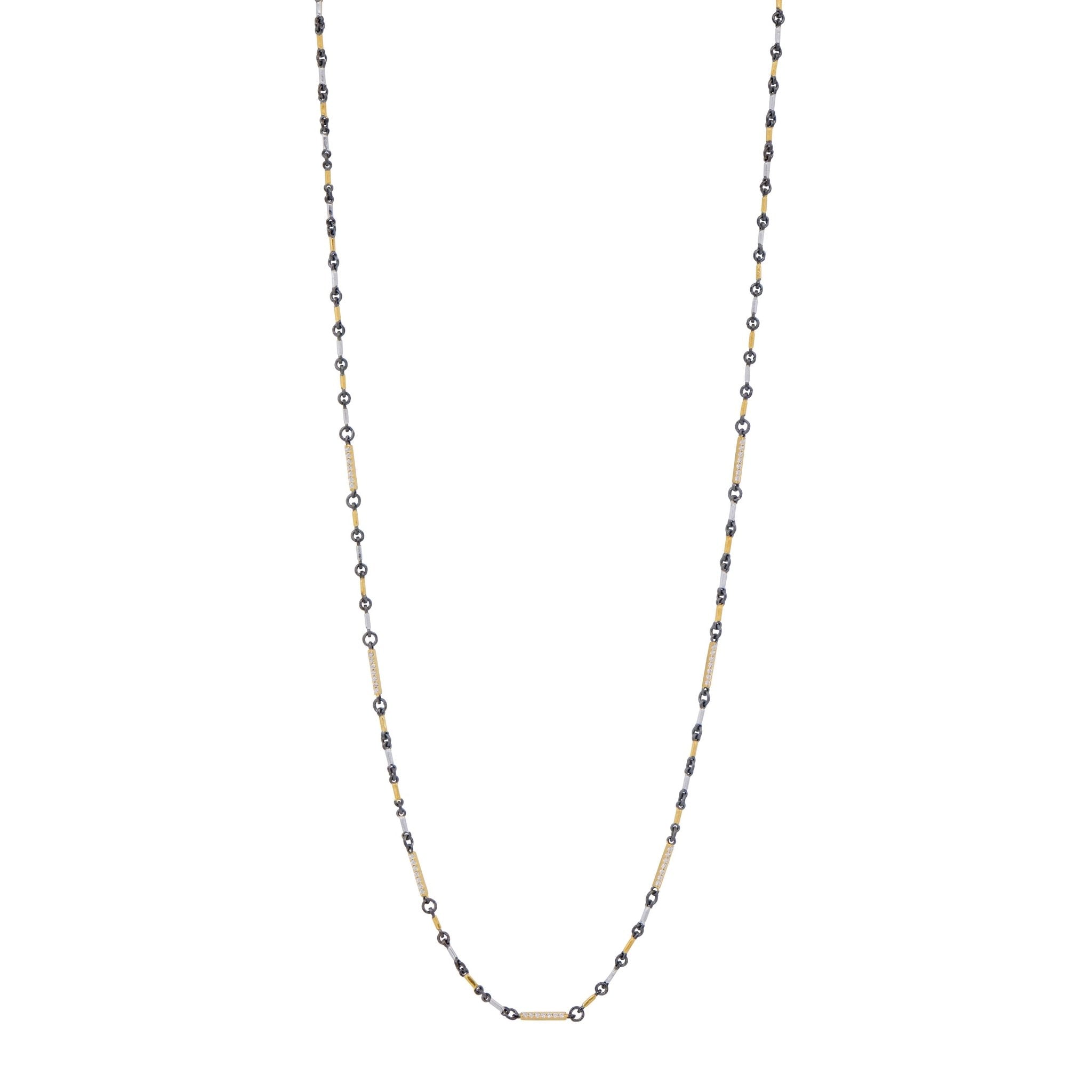 Signature Tri - Tone Pavé Station Bar Link Necklace - FREIDA ROTHMAN