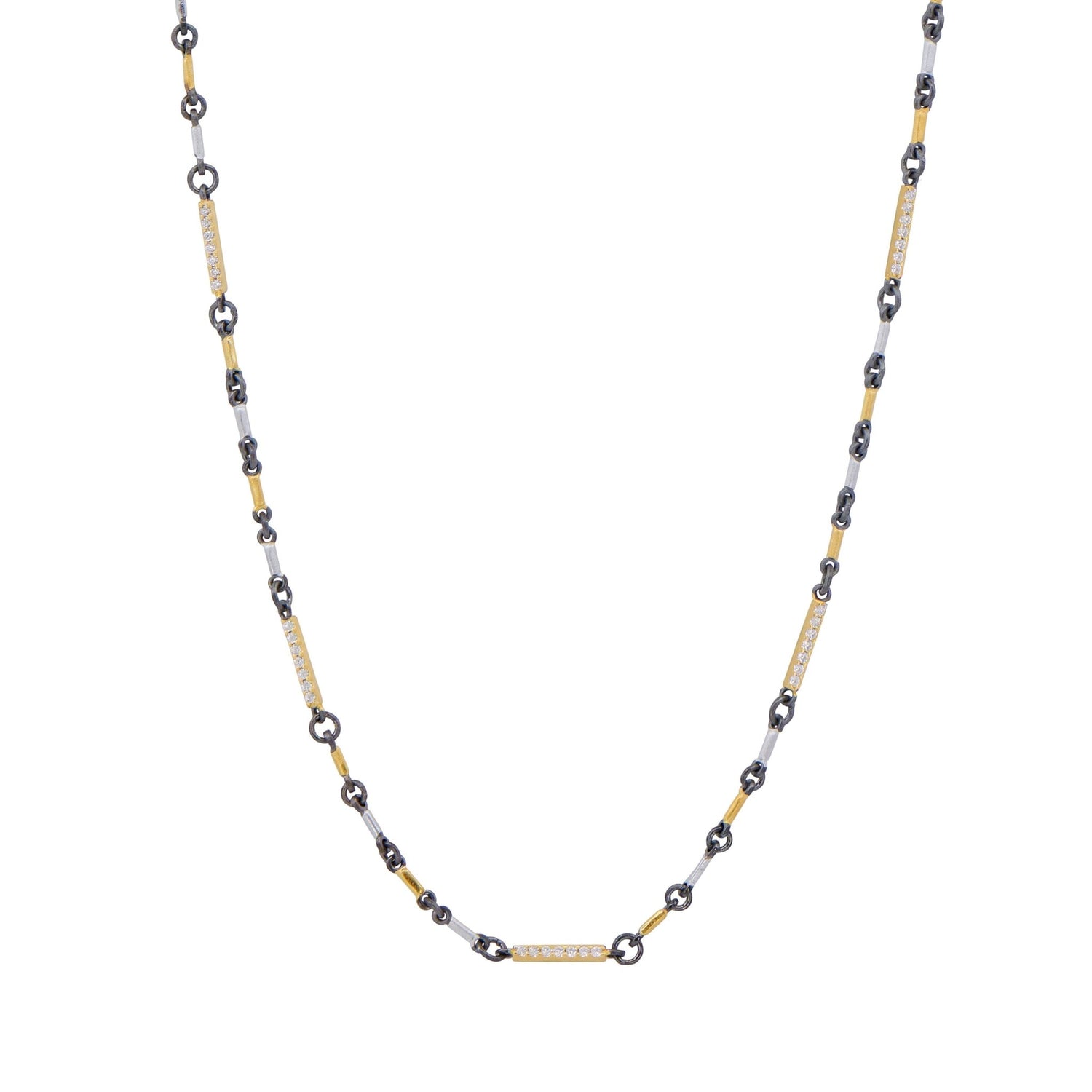 Signature Tri - Tone Pavé Station Bar Link Necklace - FREIDA ROTHMAN