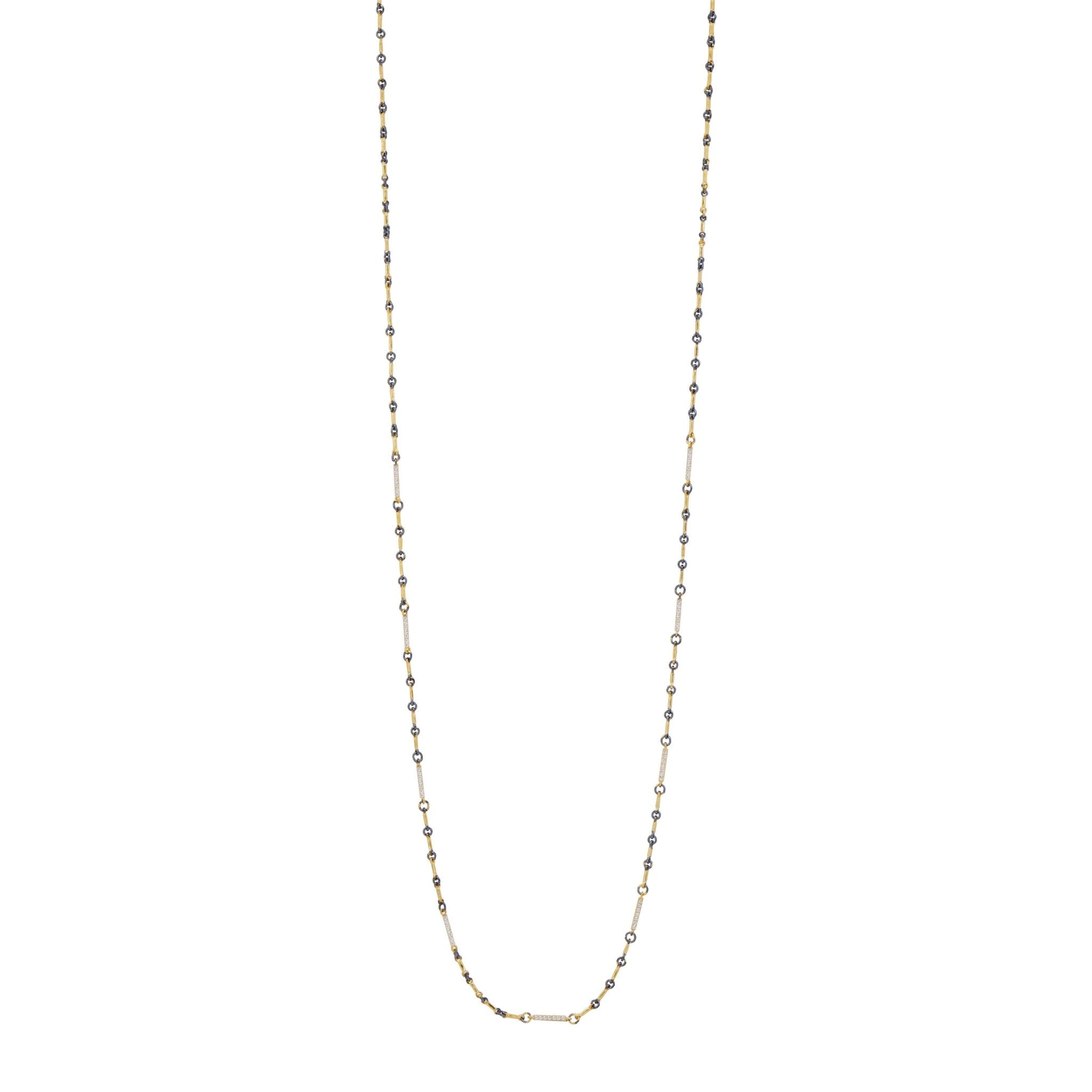 Signature Two - Tone Pavé Station Bar Link Necklace - FREIDA ROTHMAN