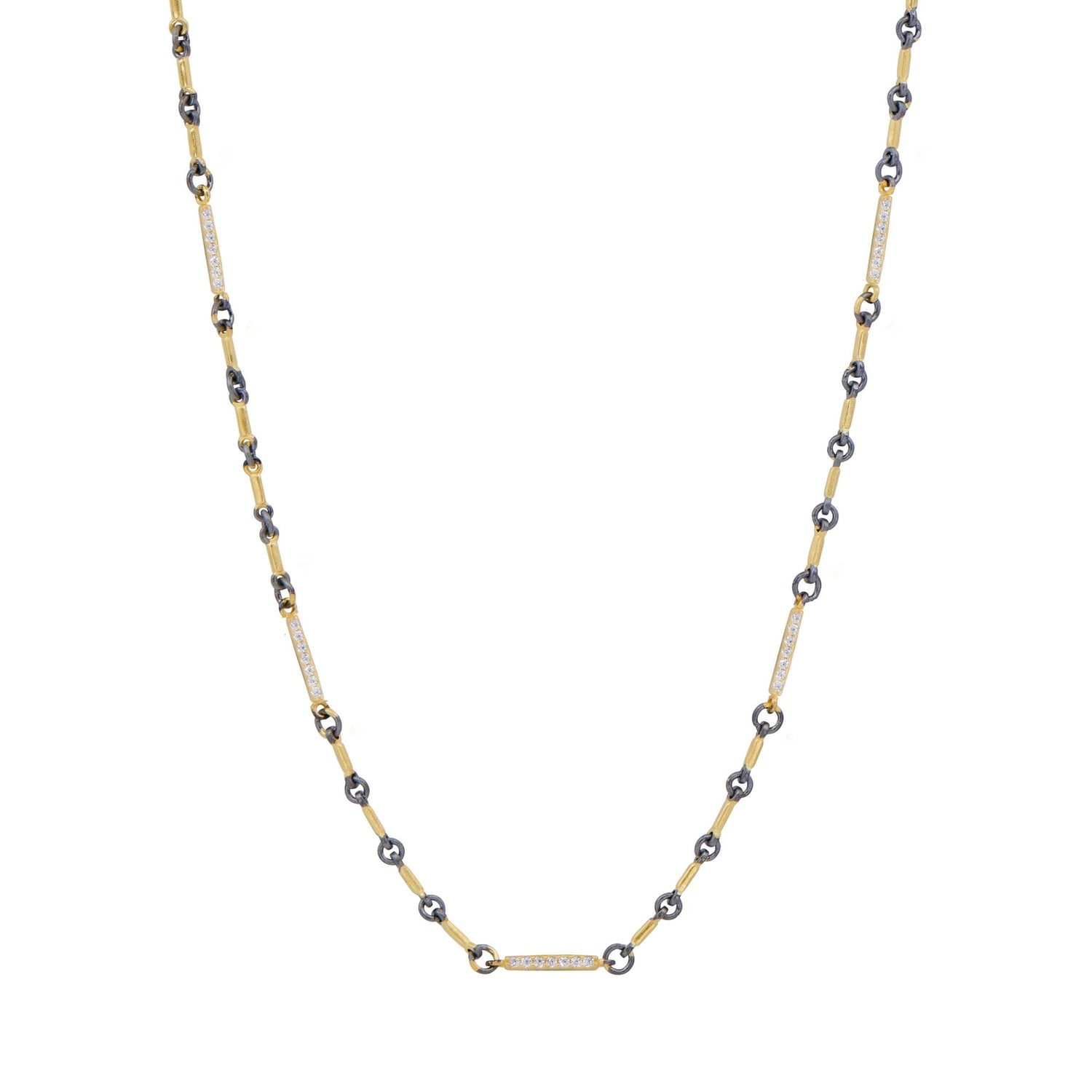Signature Two - Tone Pavé Station Bar Link Necklace - FREIDA ROTHMAN