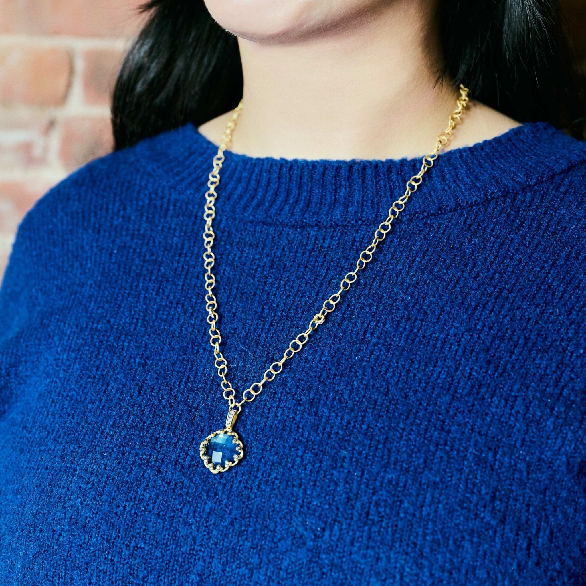 Aqua Azure Chain Link Pendant Necklace - FREIDA ROTHMAN