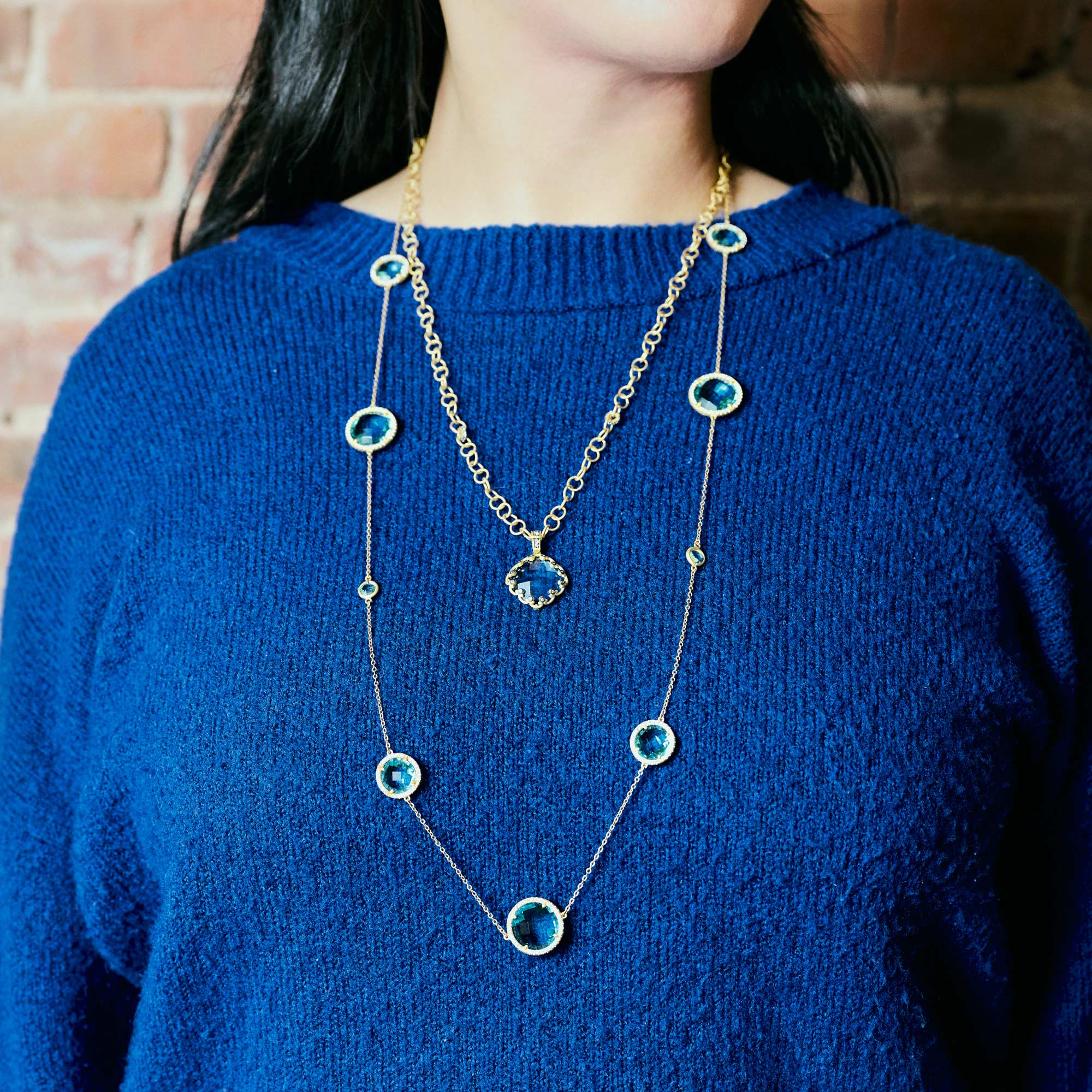 Aqua Azure Chain Link Pendant Necklace - FREIDA ROTHMAN