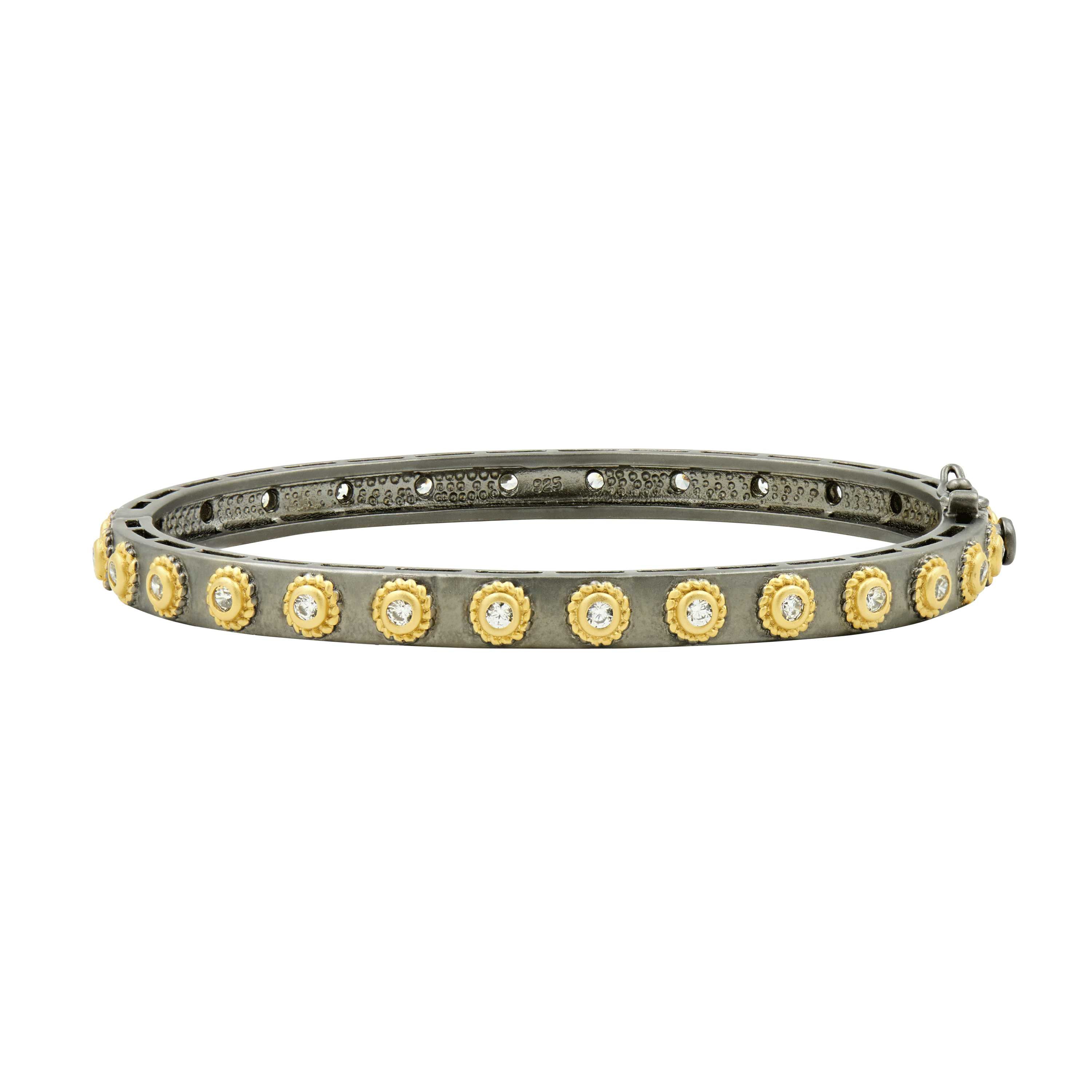 BlackGoldand14KGoldonSterlingSilver Studded Eternity Hinge Bangle Signature BRACELET