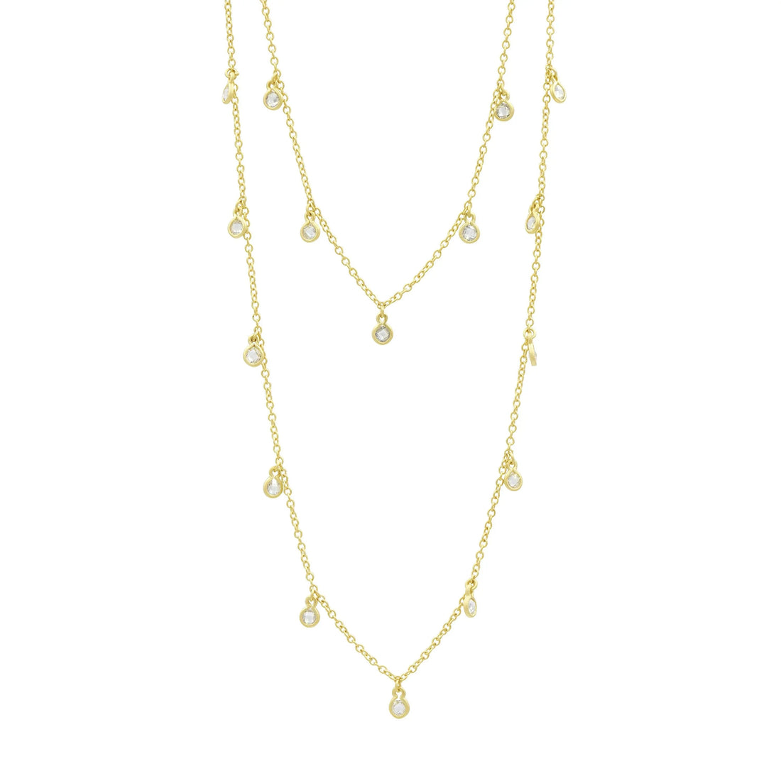 Gold Bezel Droplet Strand Necklace Signature