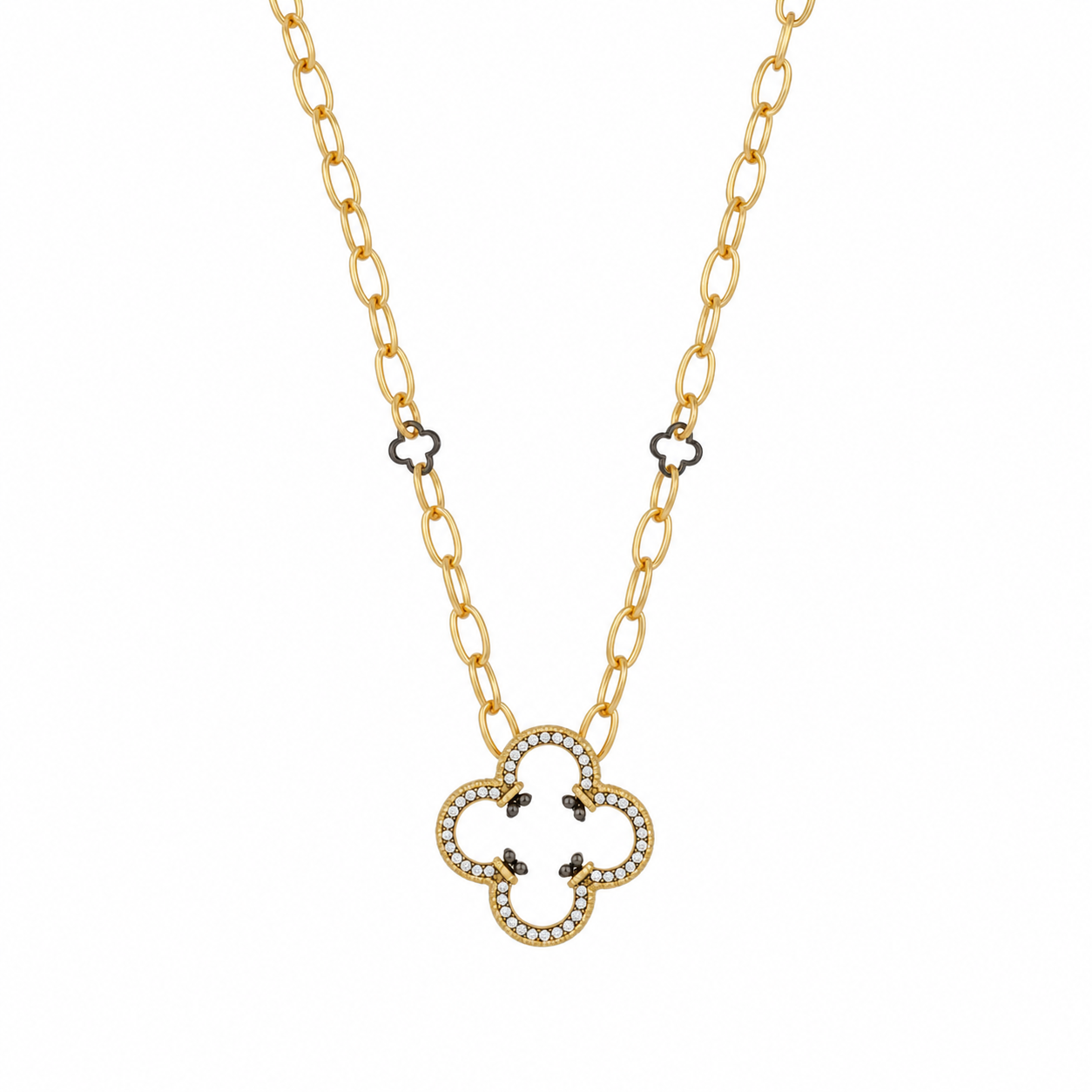 Pavé Open Clover Chunky Link Necklace