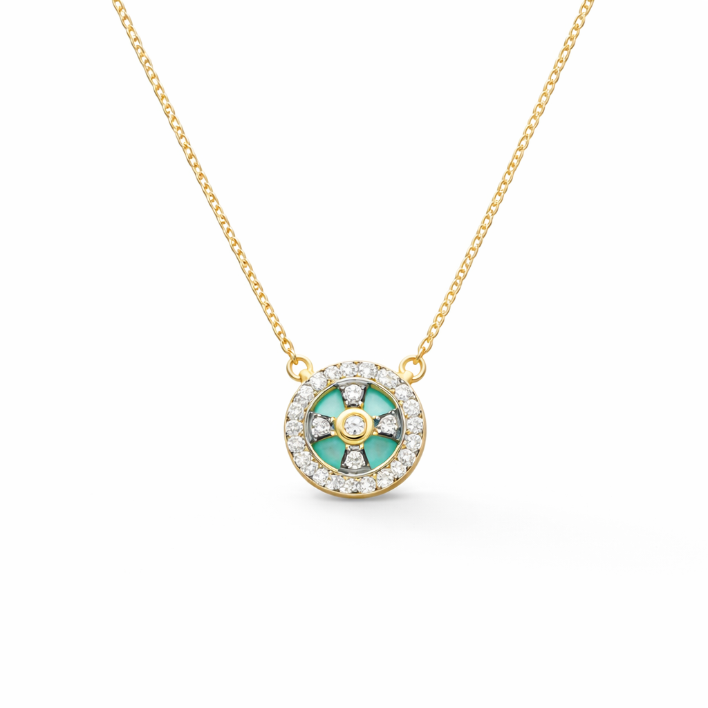 Turquoise Clover Cage Pendant Necklace