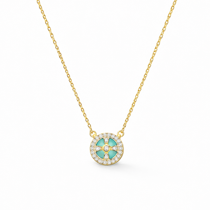 Turquoise Clover Cage Pendant Necklace