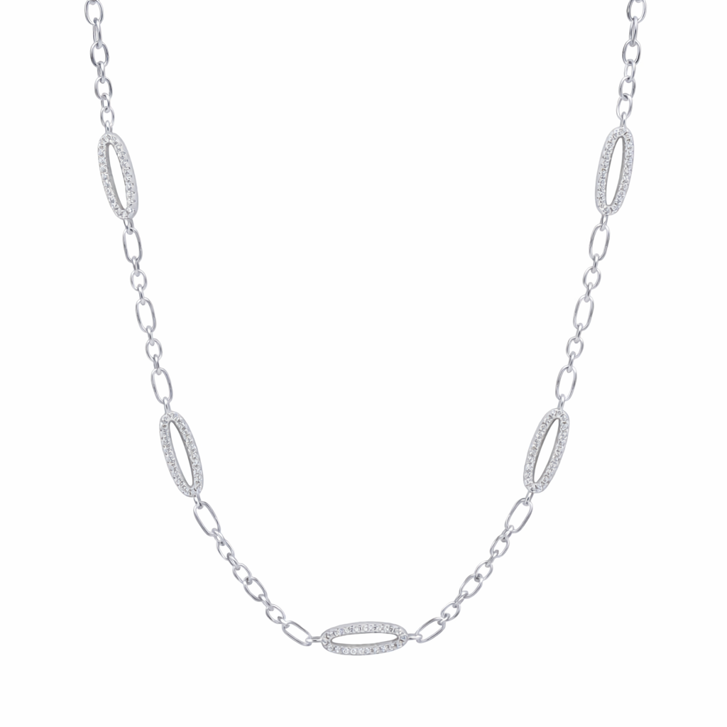 Signature Oval Pavé Station Chain Link Necklace