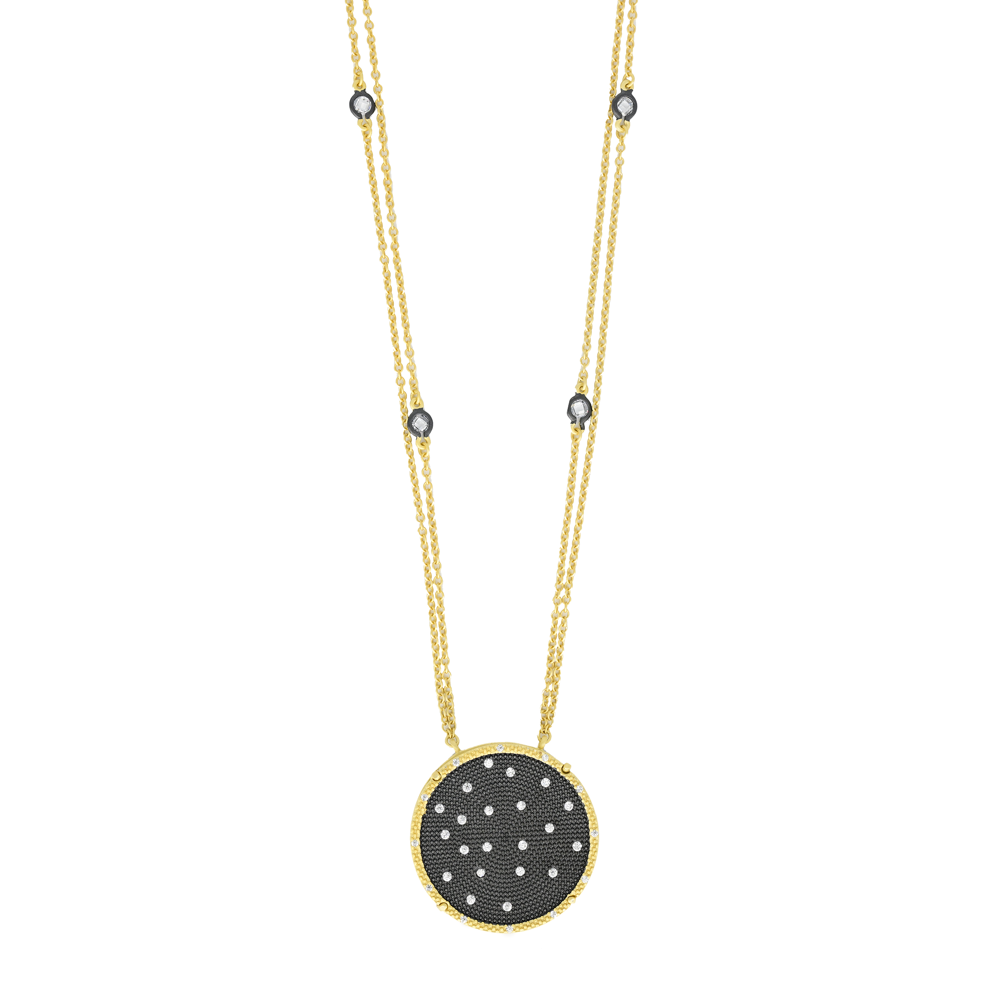 Reversible Mother of Pearl Medallion Double Chain Necklace