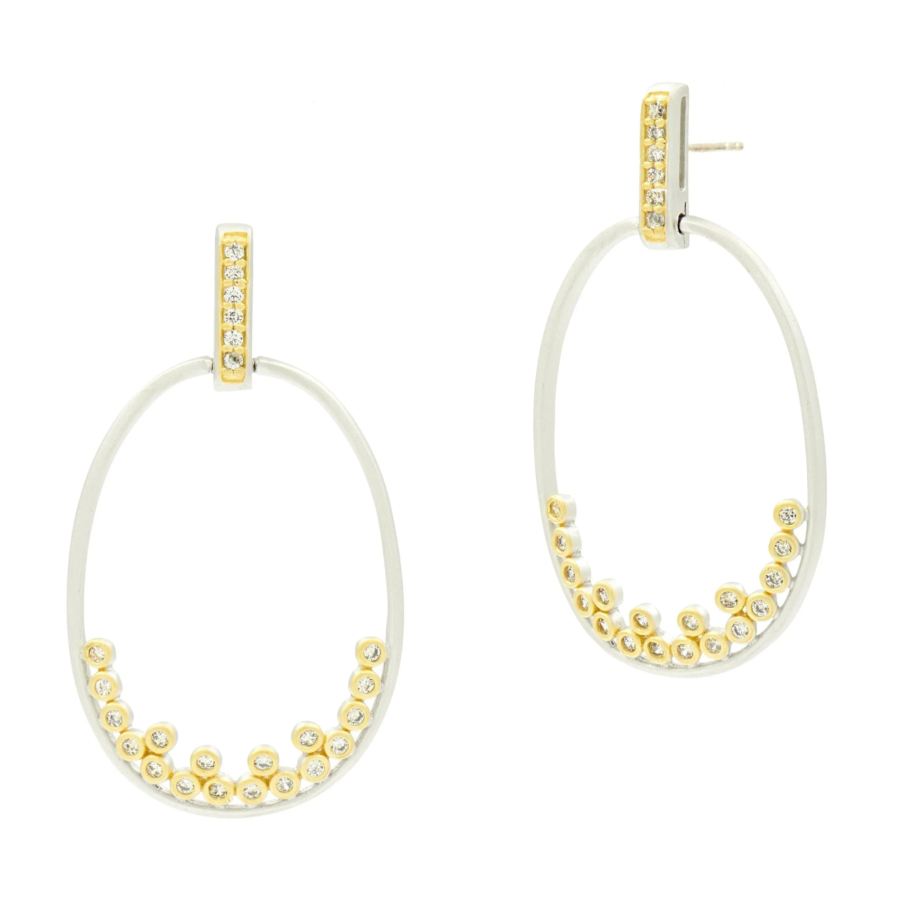 Platinumand14KGoldonSterlingSilver Armor of Hope Open Oval Hoop Earrings FREIDA ROTHMAN EARRING