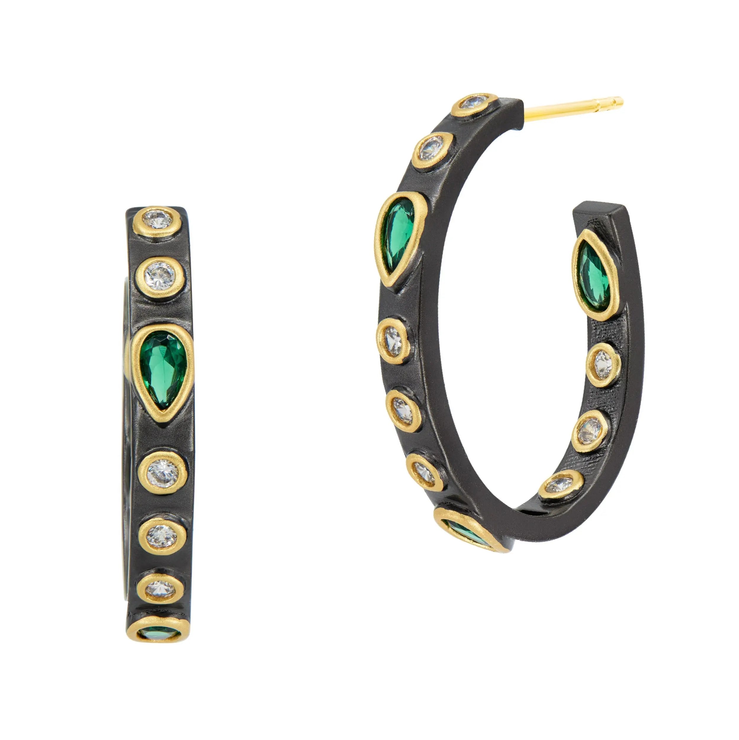MatteGoldBlack Midnight Emerald Studded Hoop Midnight EARRING