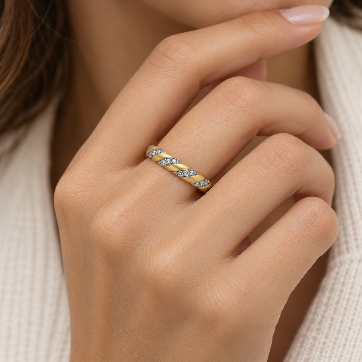 Industrial Finish Pavé Twist Band Ring