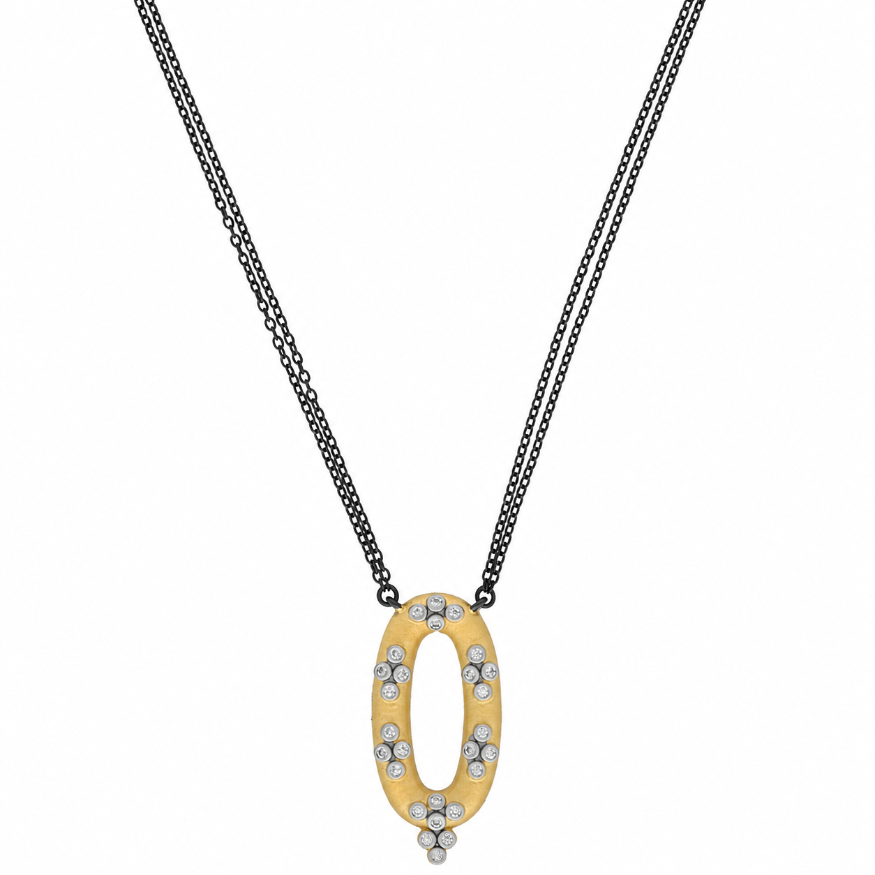 Oval Pendant Double Chain Necklace
