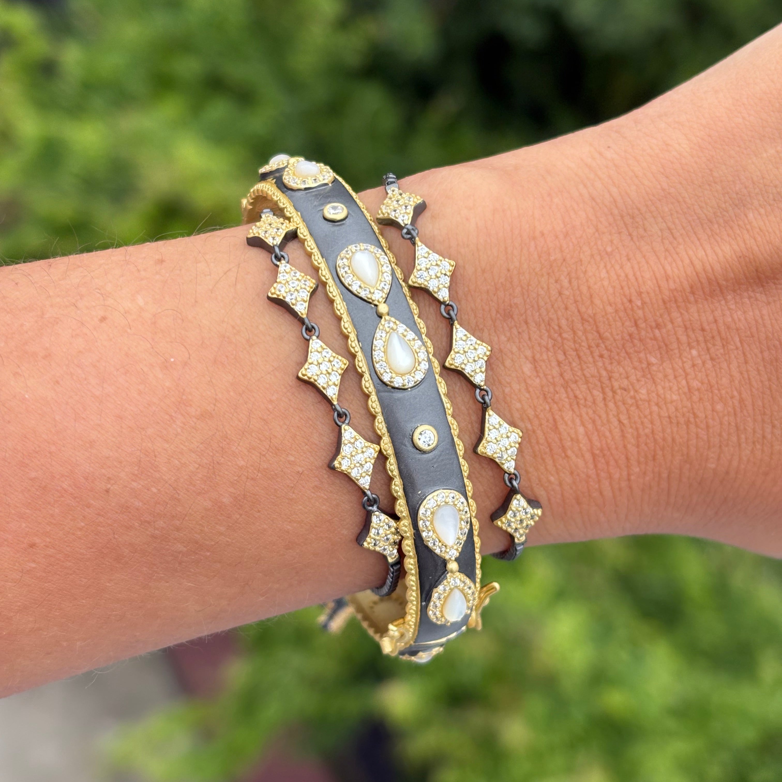 Signature Mother of Pearl Double Pear Hinge Bangle