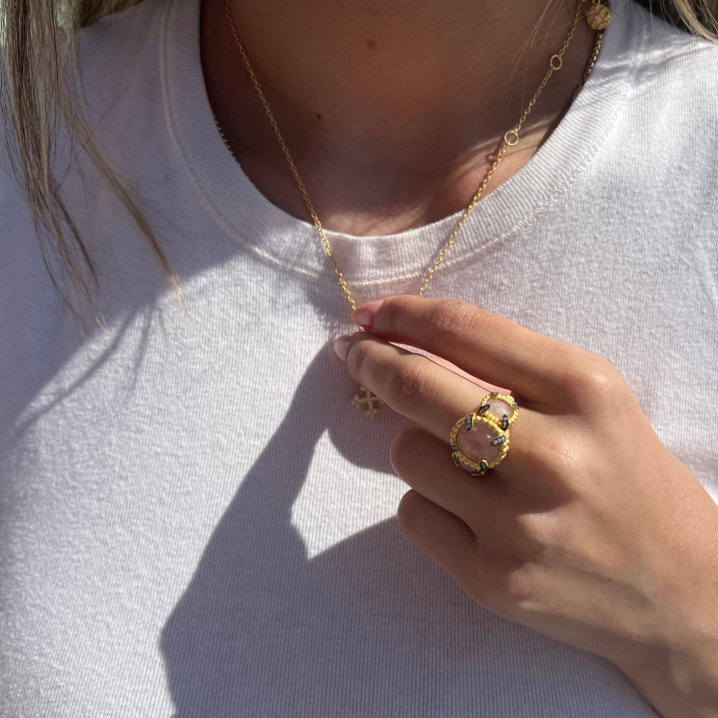 Rose Quartz Cabochon Cocktail Ring