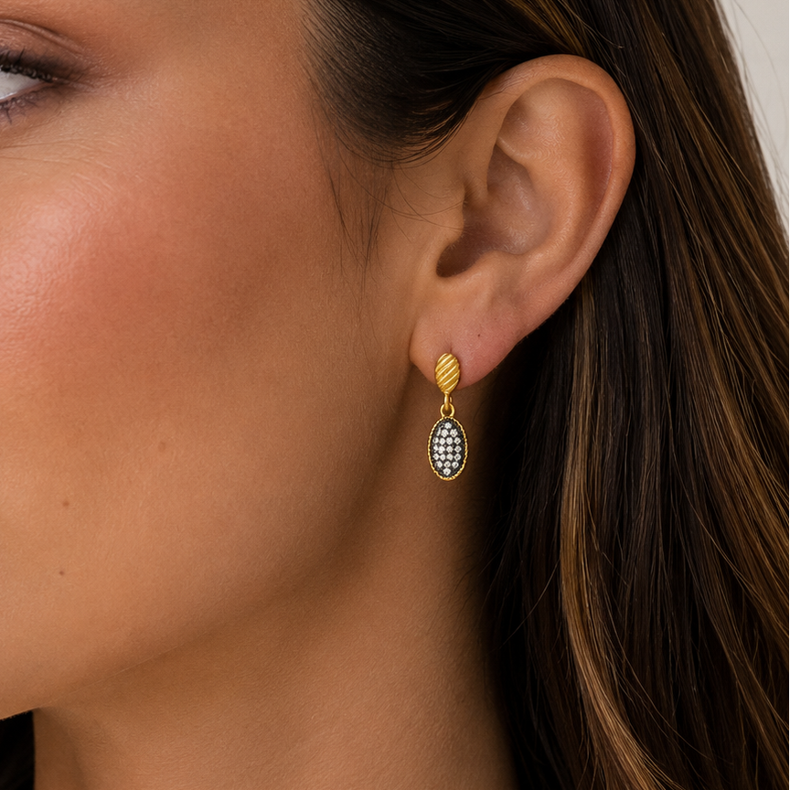 Gilded Cable Small Pave Drop Earrings