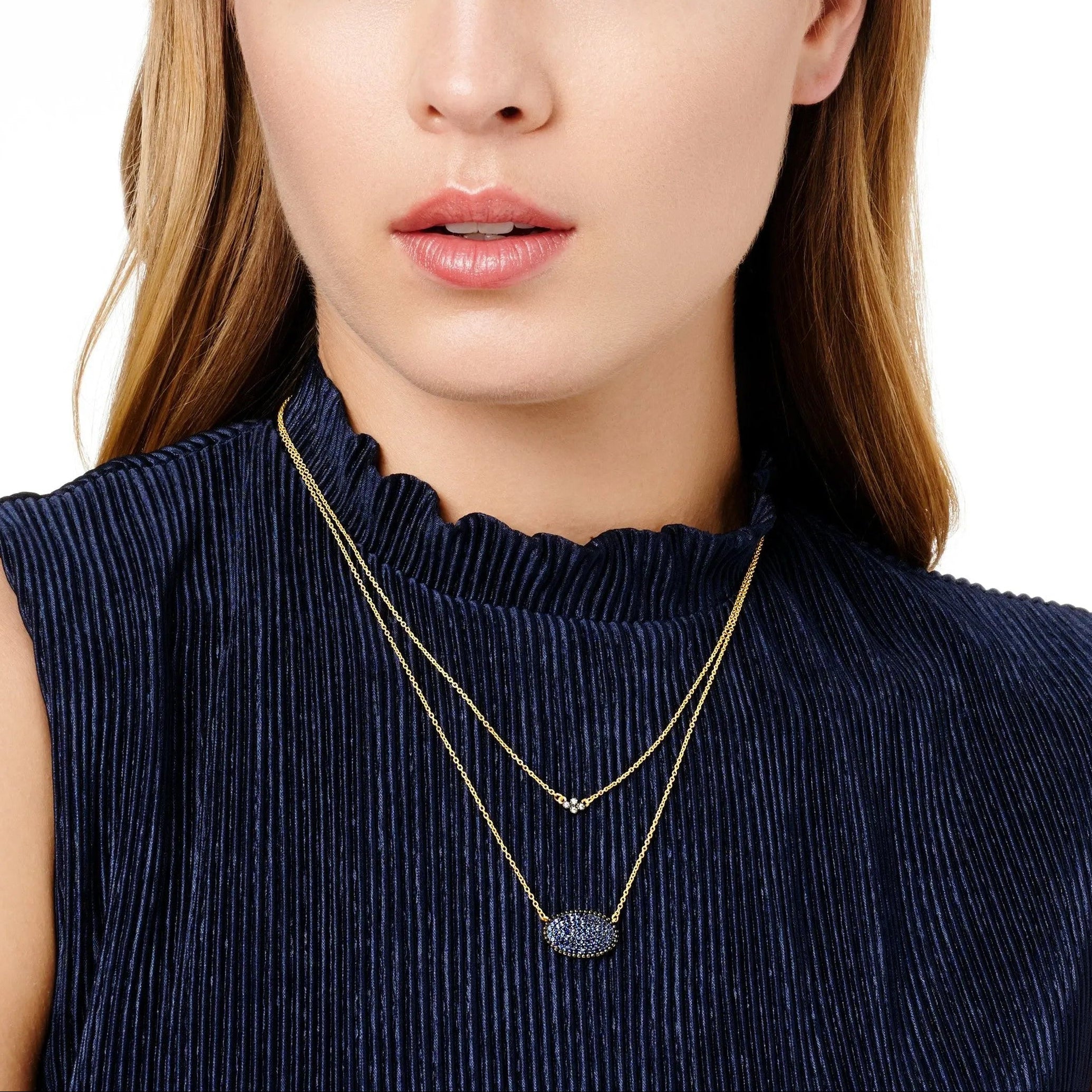 FREIDA ROTHMAN Midnight Blue Oval Pavé Double Pendant Necklace Midnight NECKLACE