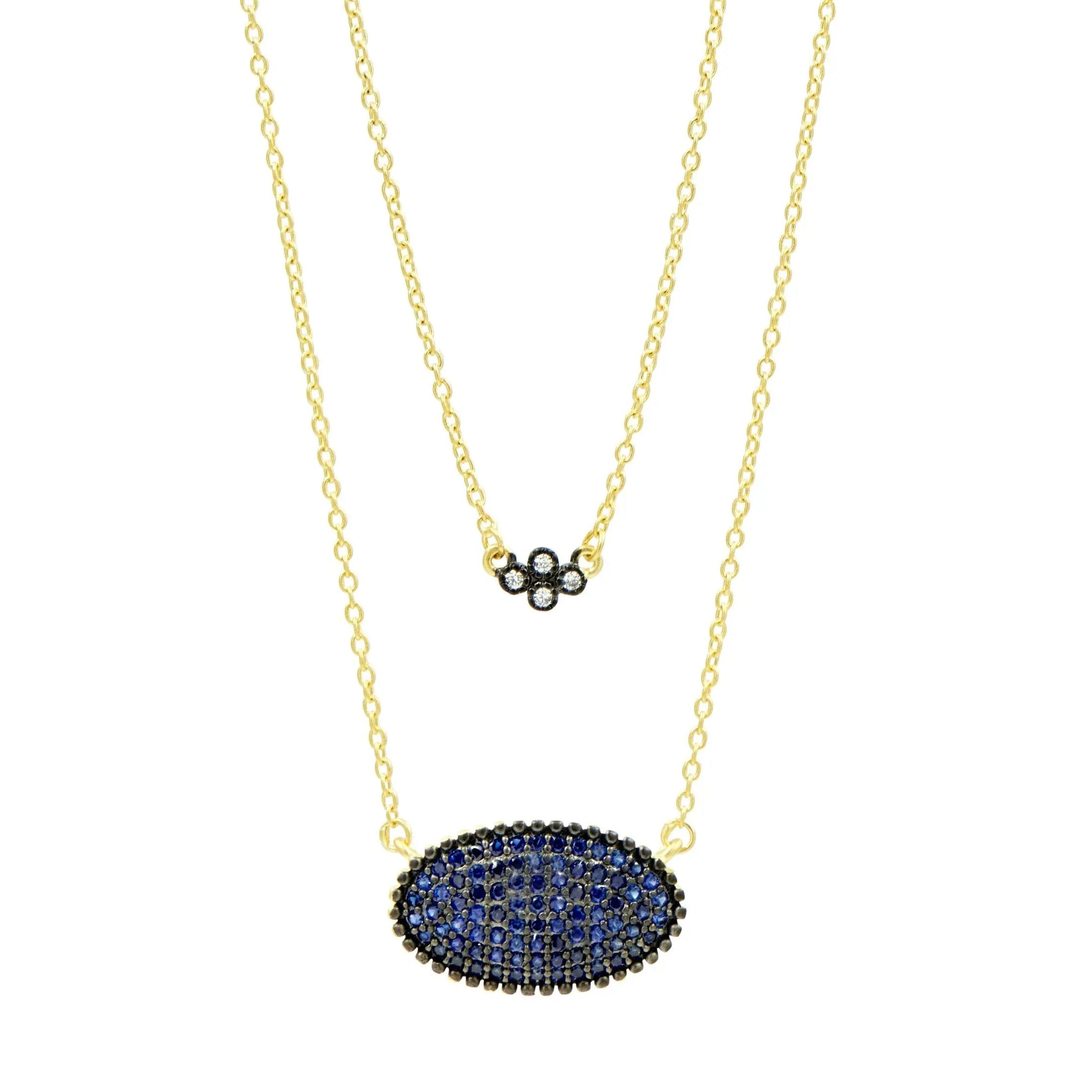 GoldBlackMatte FREIDA ROTHMAN Midnight Blue Oval Pavé Double Pendant Necklace Midnight NECKLACE