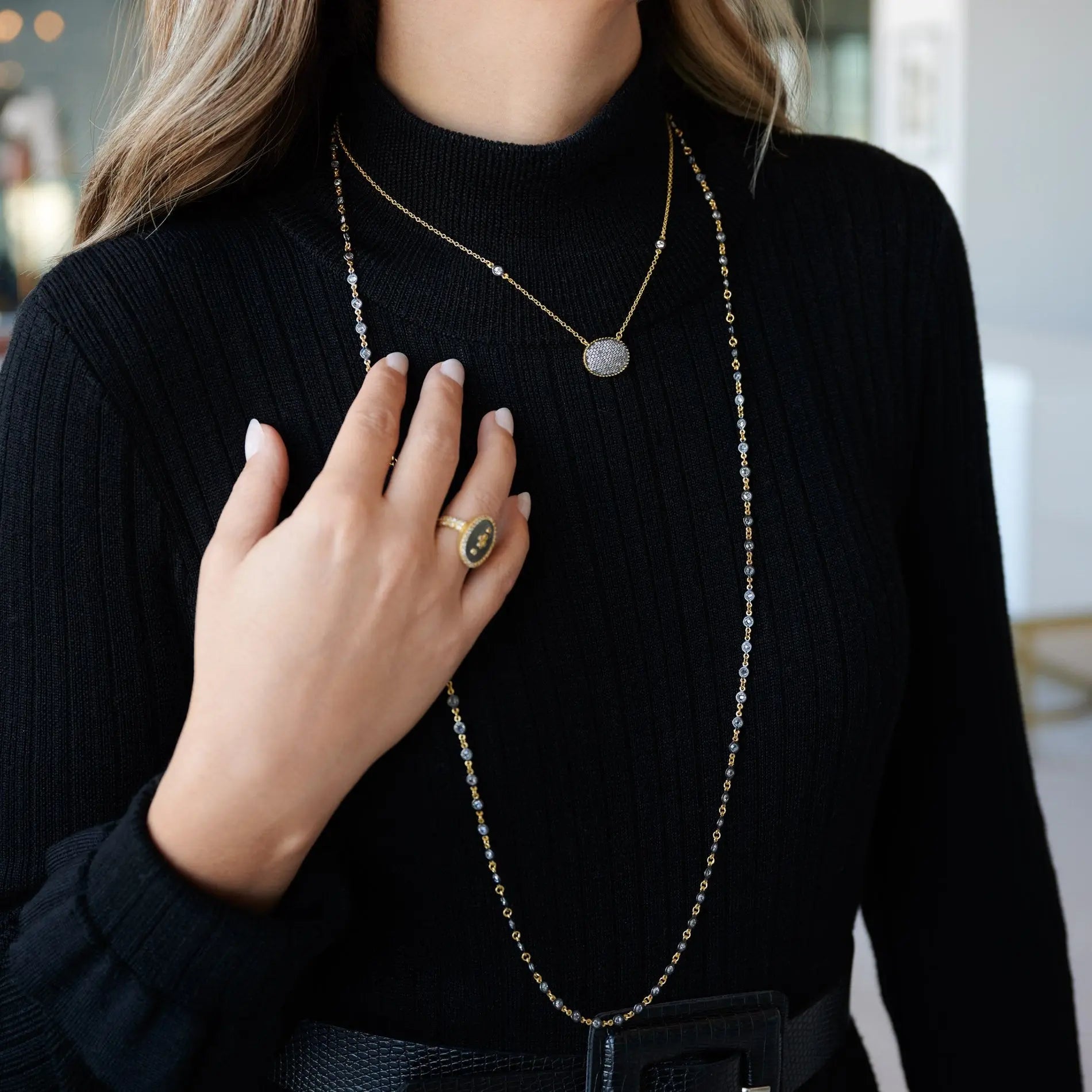 Faceted Stones Wrap Chain Necklace Signature NECKLACE