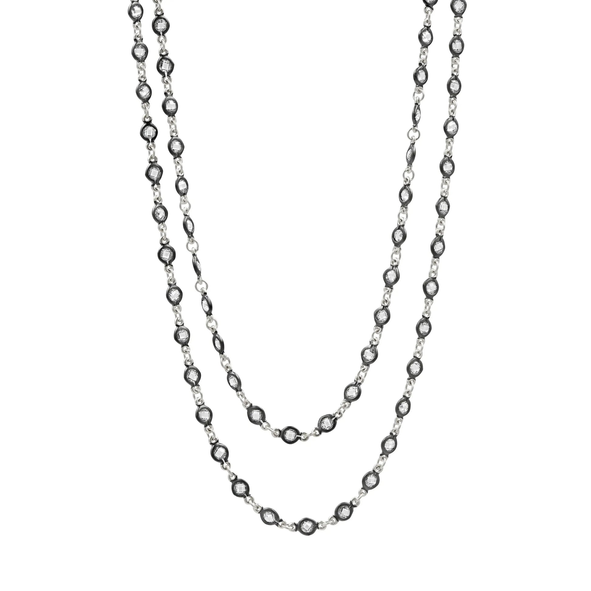 SilverBlack Faceted Stones Wrap Chain Necklace Signature NECKLACE
