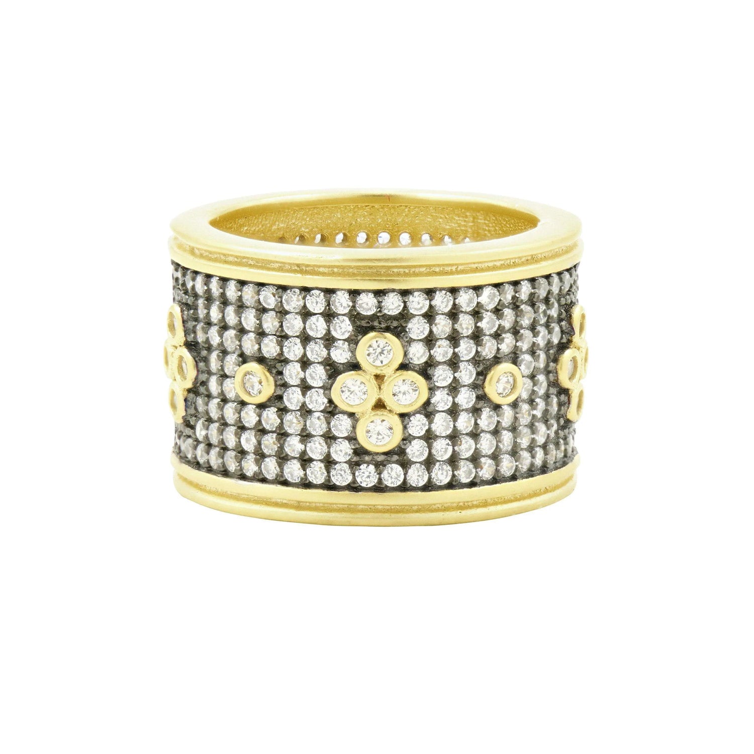 GoldBlack9 Signature Pavé Clover Wide Band Ring Signature RING