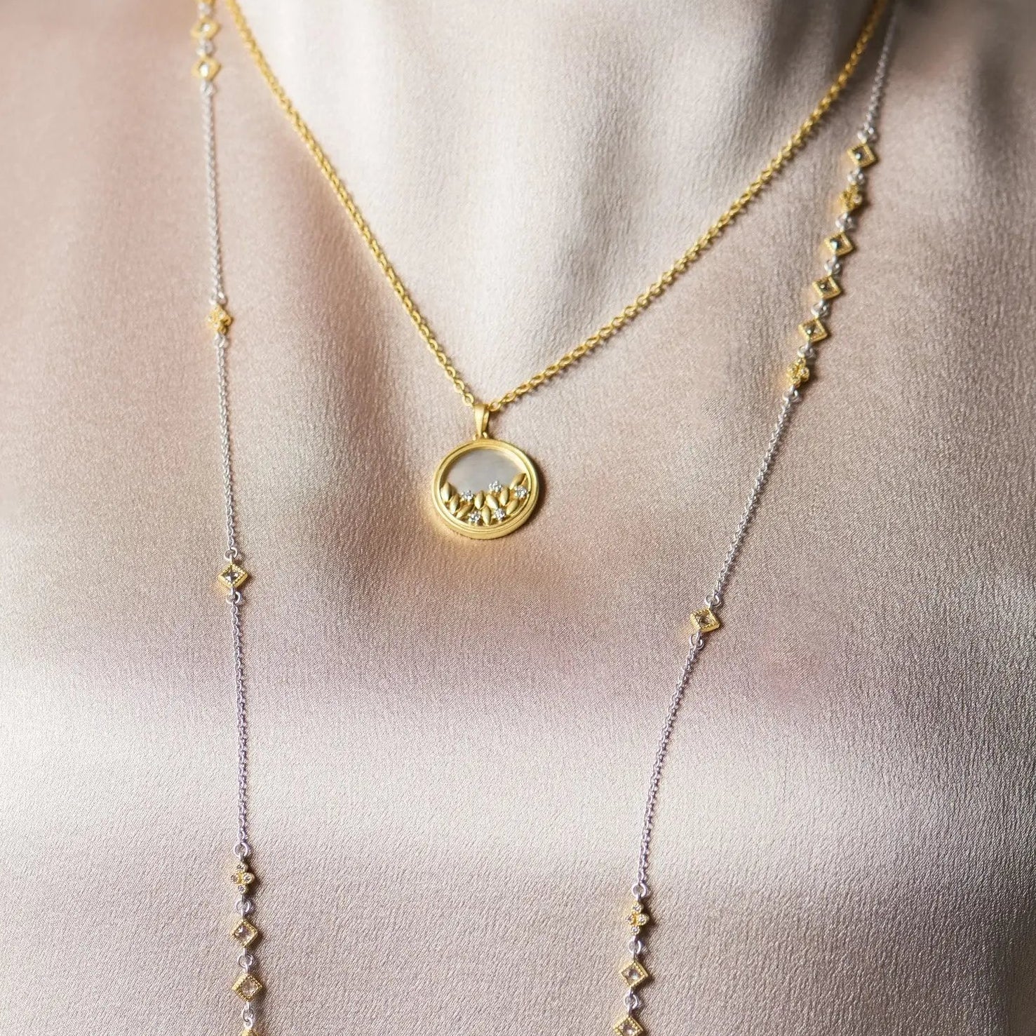 Fleur Bloom Mother of Pearl Round Pendant Necklace Fleur Bloom SHOP THE LOOK