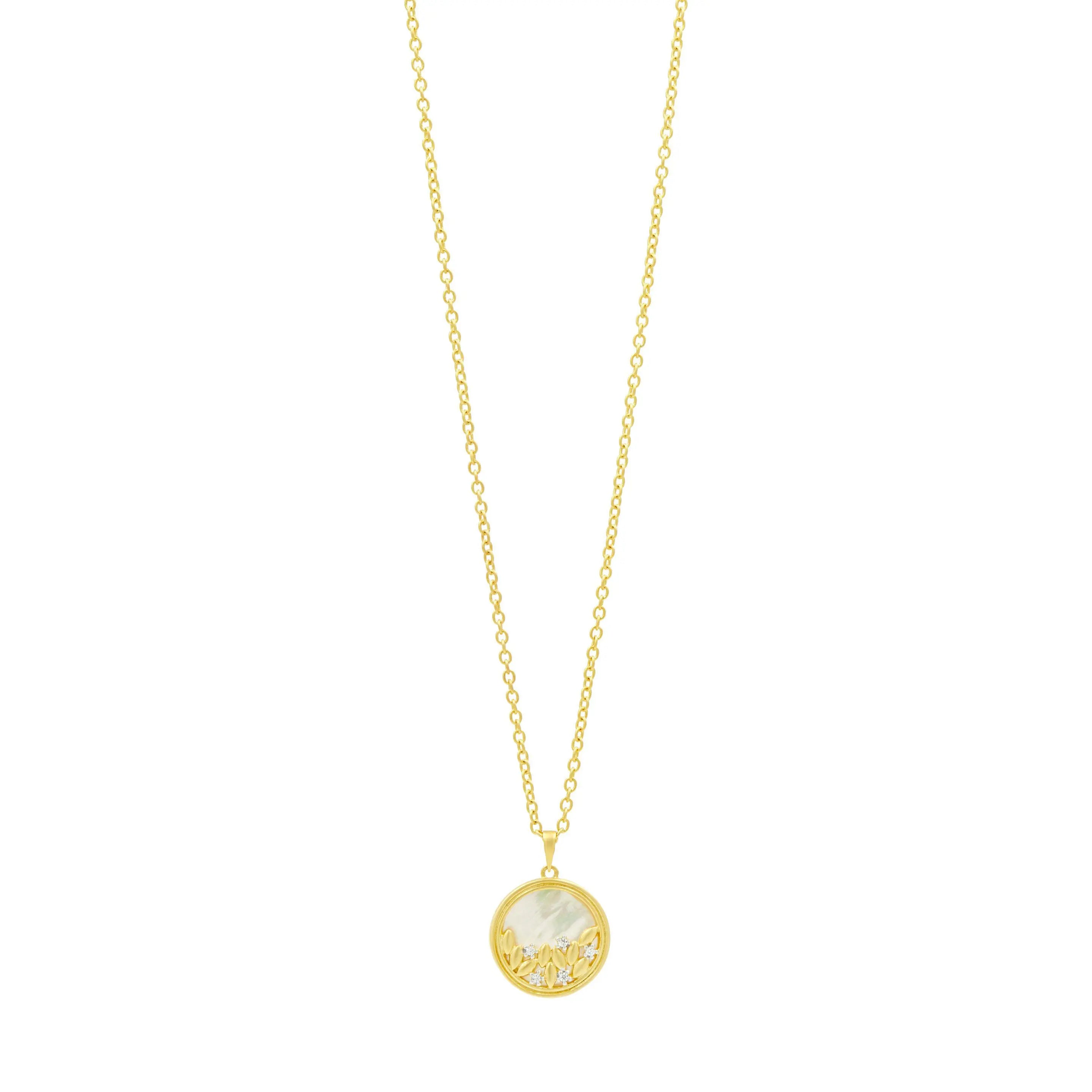 Fleur Bloom Mother of Pearl Round Pendant Necklace Fleur Bloom SHOP THE LOOK
