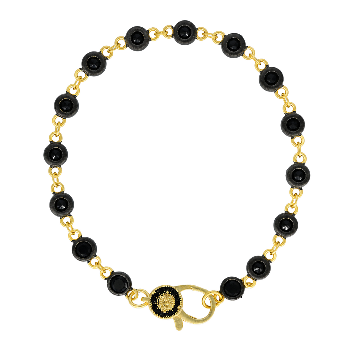 7" Black & Gold Bezel Charm Bar Bracelet