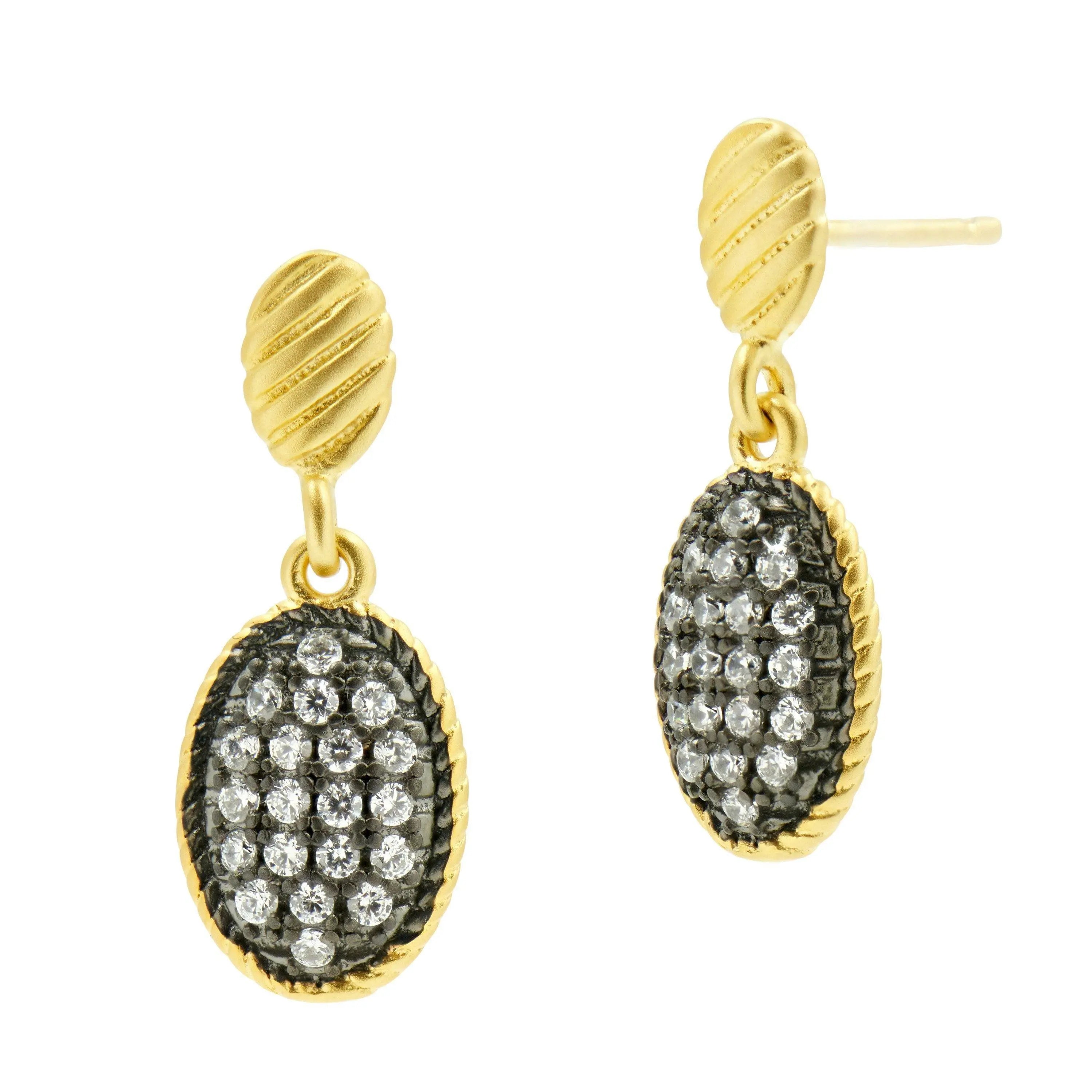 Gilded Cable Small Pave Drop Earrings - FREIDA ROTHMAN