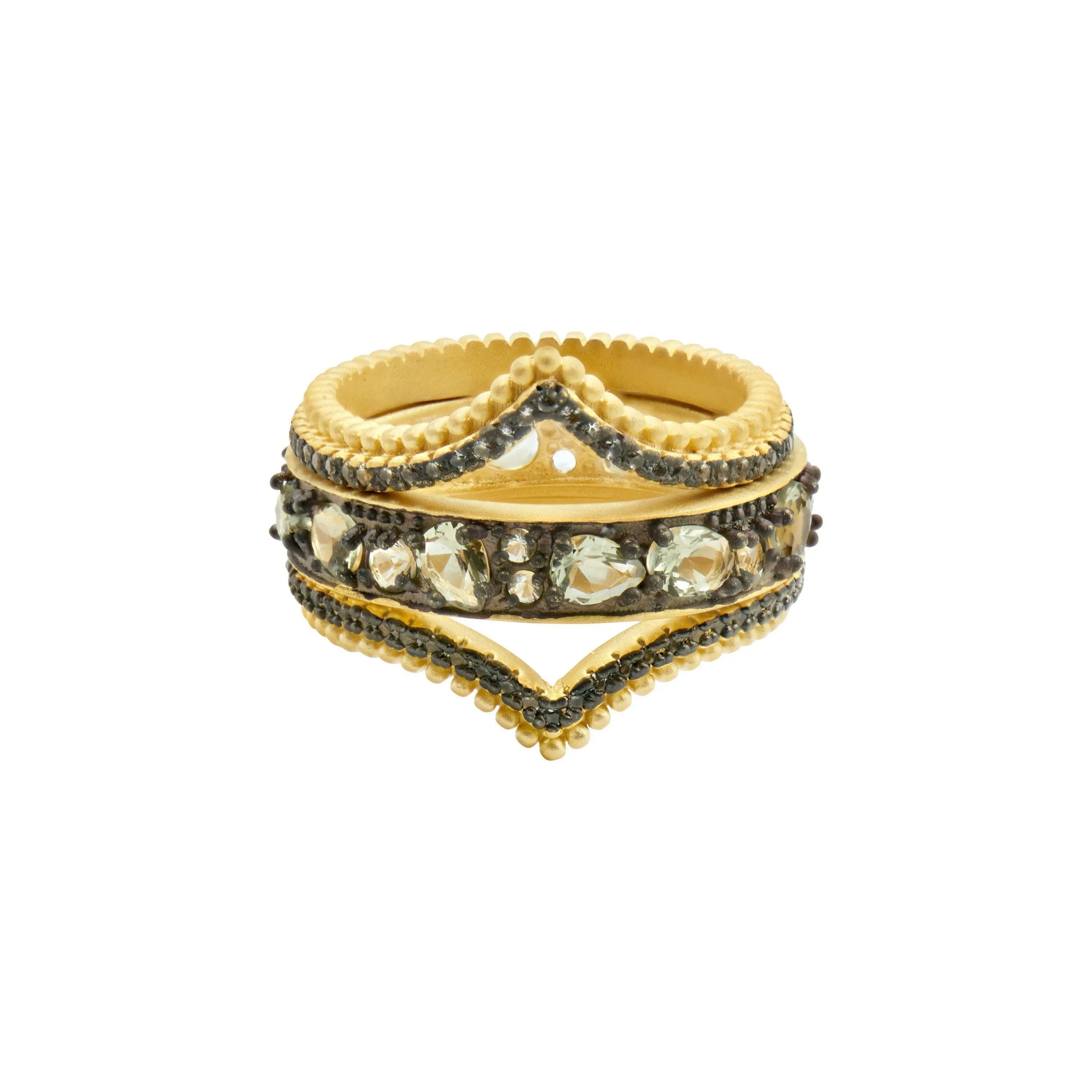 Gilded Cable Double Arc 3-Stack Ring - FREIDA ROTHMAN