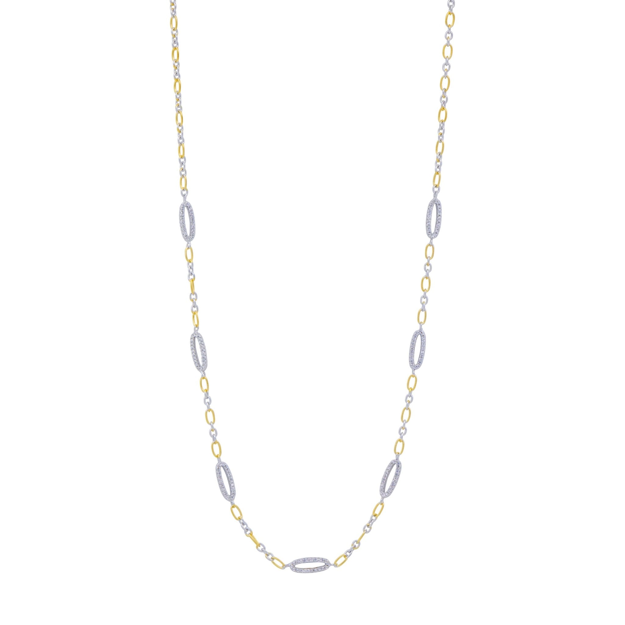 Signature Two-tone Oval Pavé Station Short Chain Link Necklace