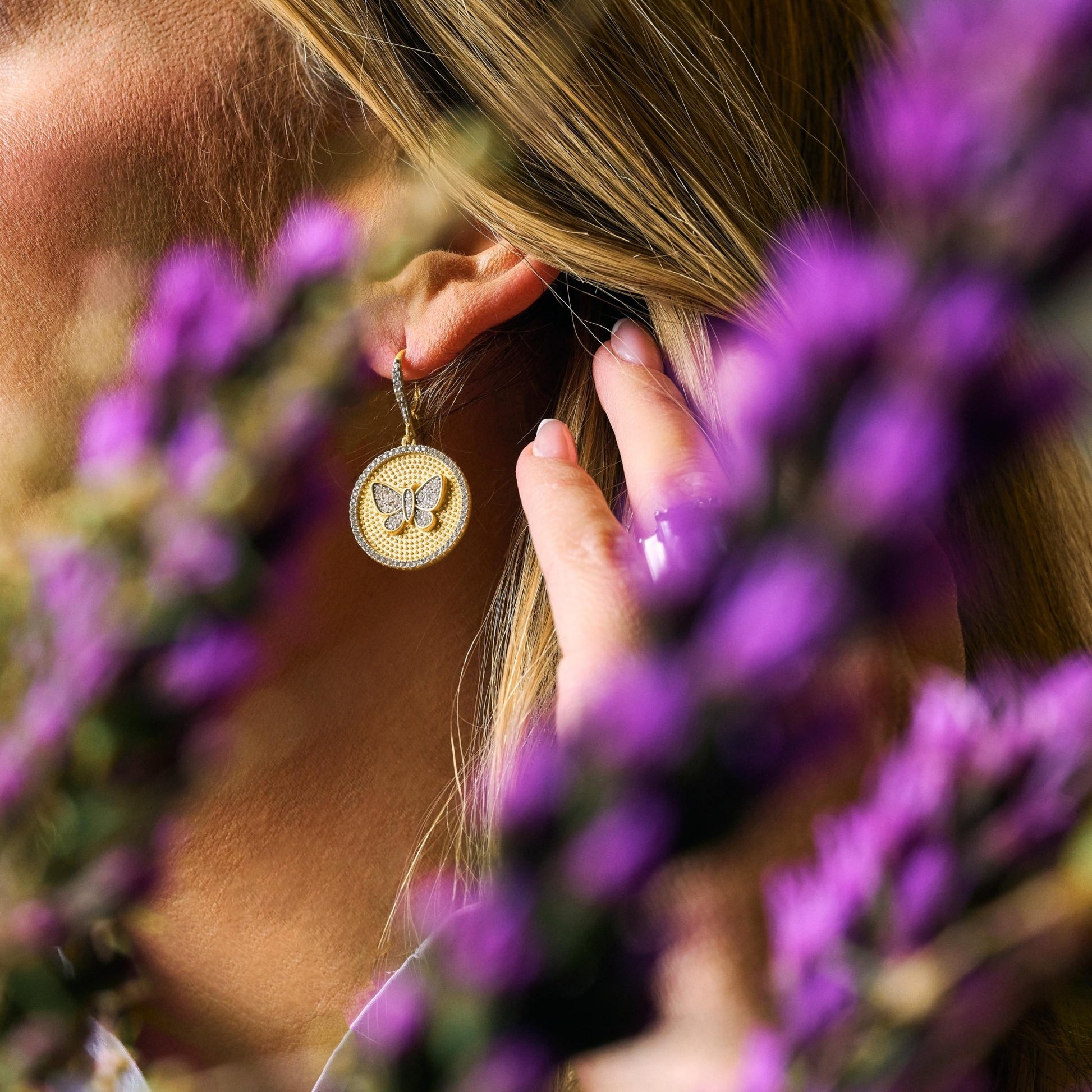 Butterflies in Bloom Textured Shield Leverback Earrings - FREIDA ROTHMAN