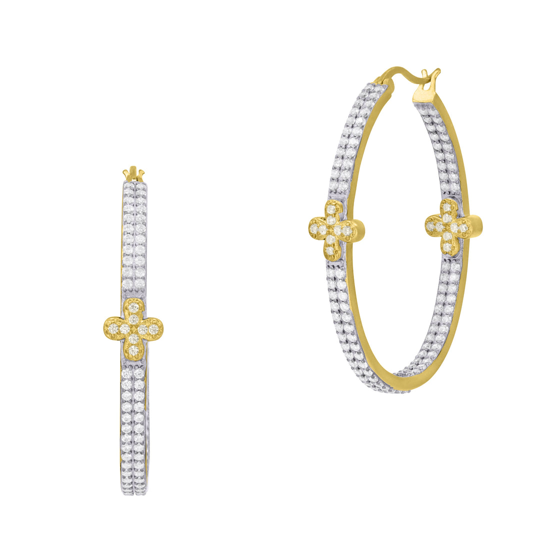 Pavé Double Row Clover Hoop Earrings - FREIDA ROTHMAN