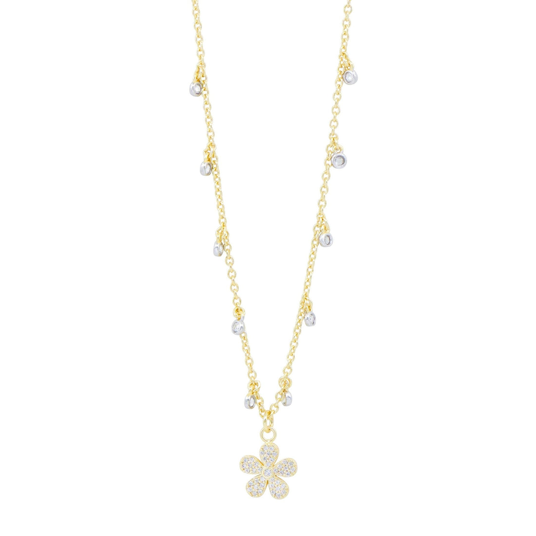 City Pavé Petal Studded Charm Necklace - FREIDA ROTHMAN