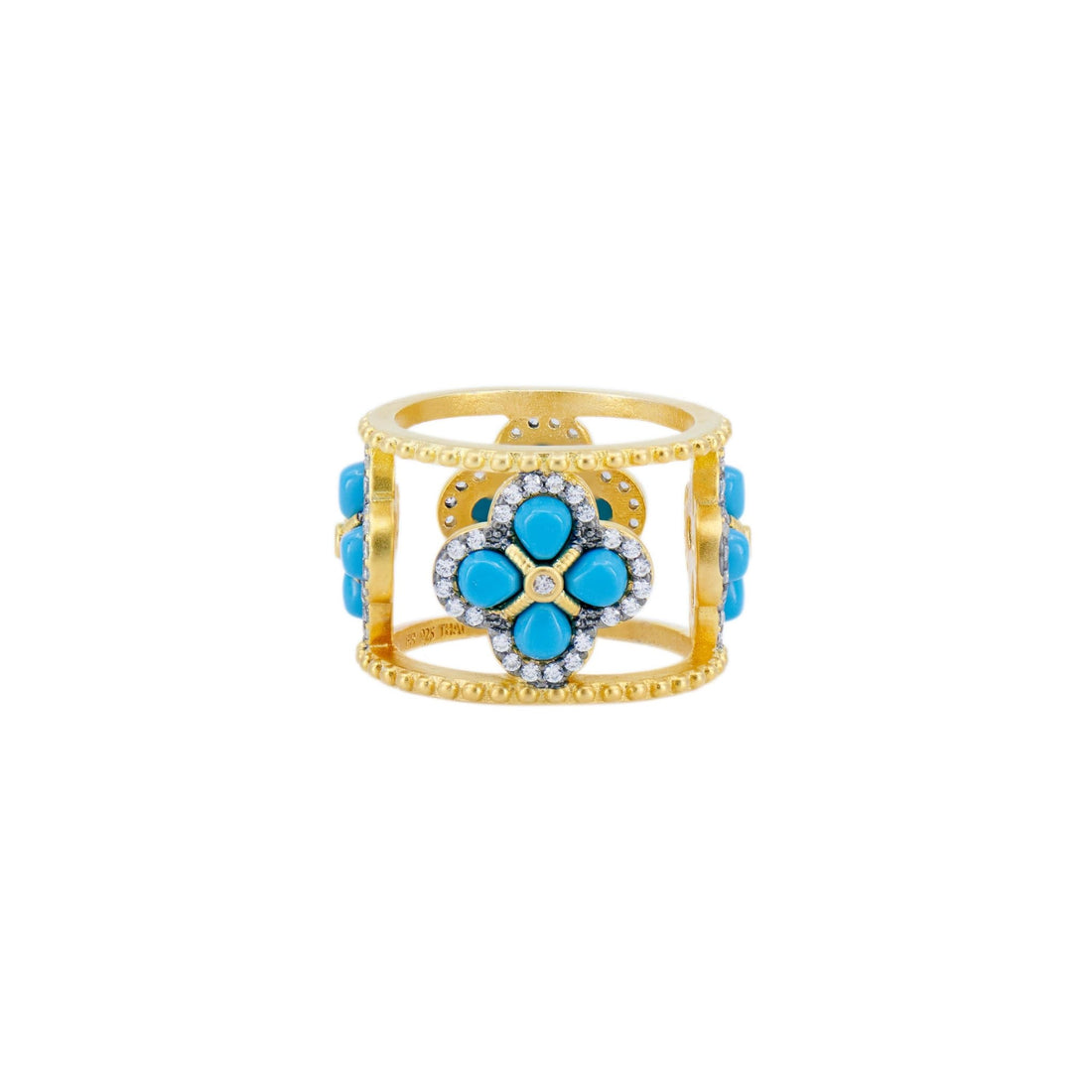 Brooklyn in Bloom Turquoise Clover Pavé Ring - FREIDA ROTHMAN