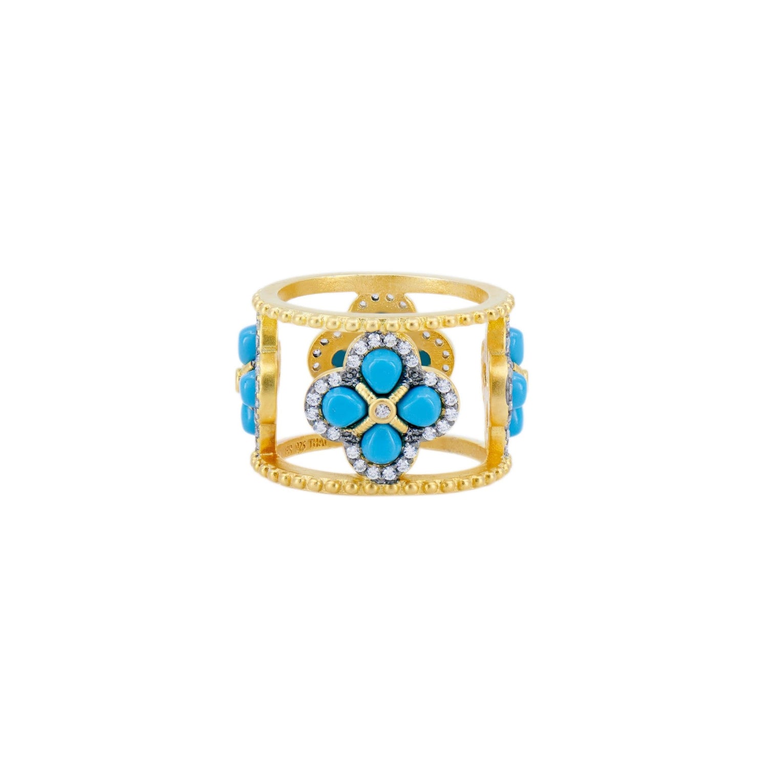 Brooklyn in Bloom Turquoise Clover Pavé Ring - FREIDA ROTHMAN