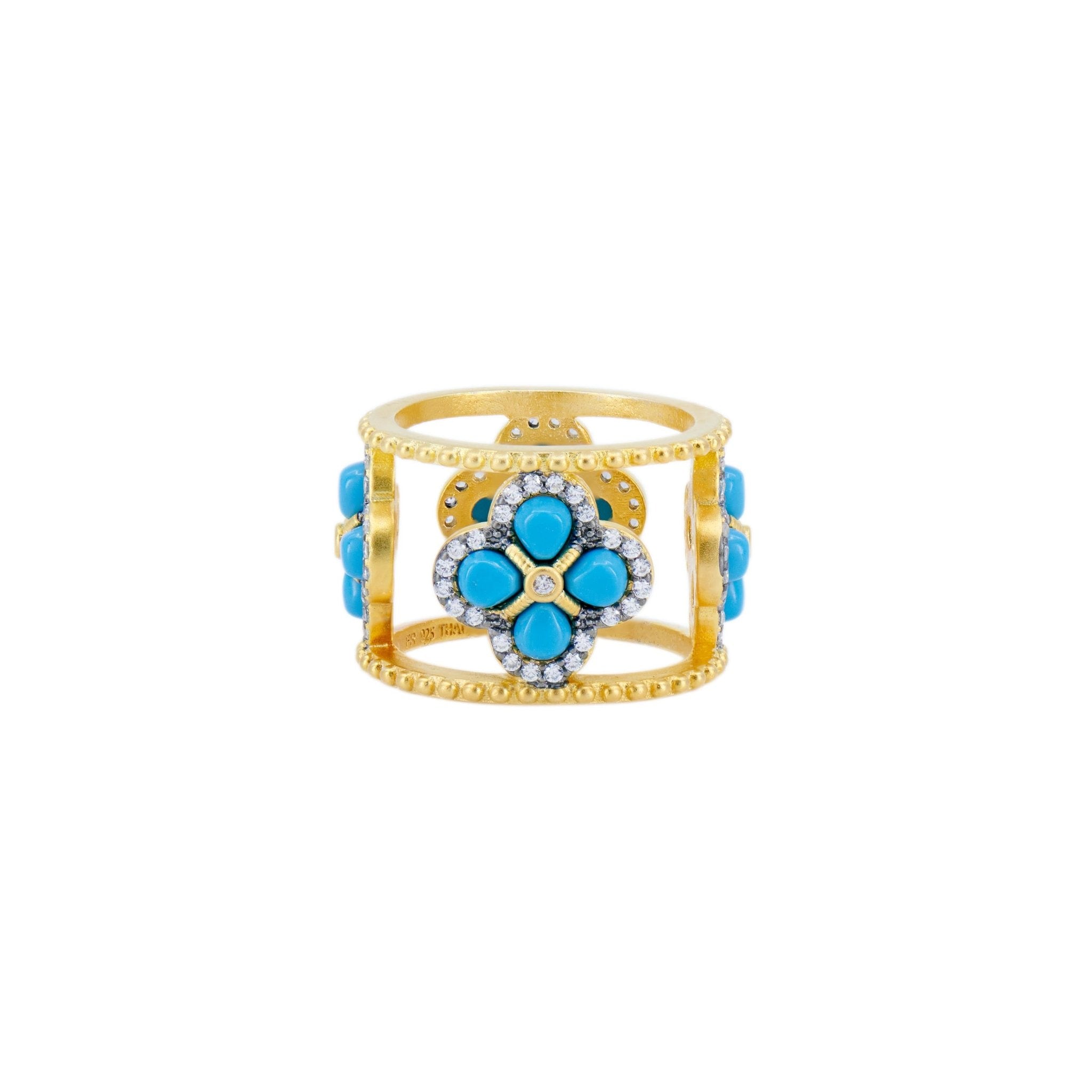 Brooklyn in Bloom Turquoise Clover Pavé Ring - FREIDA ROTHMAN