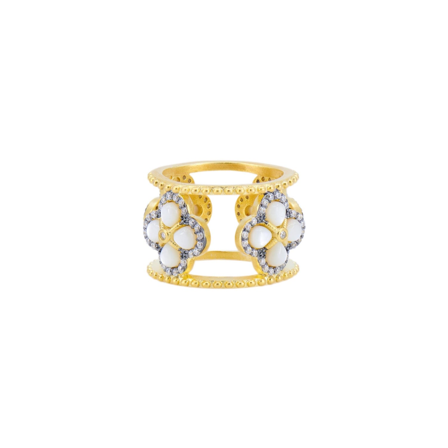 Brooklyn in Bloom Mother of Pearl Clover Pavé Ring - FREIDA ROTHMAN