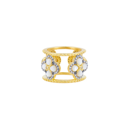 Brooklyn in Bloom Mother of Pearl Clover Pavé Ring - FREIDA ROTHMAN