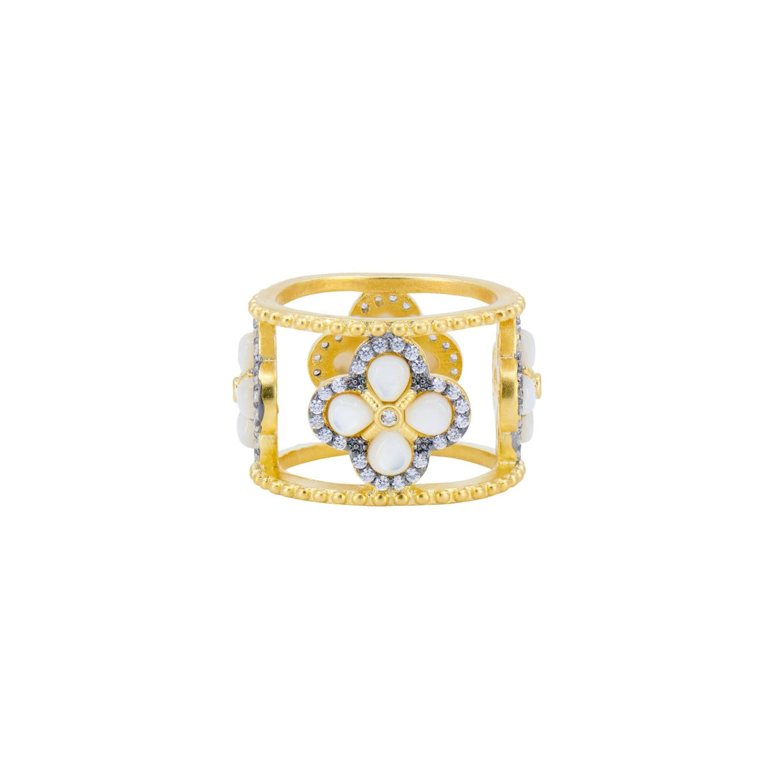 Brooklyn in Bloom Mother of Pearl Clover Pavé Ring - FREIDA ROTHMAN
