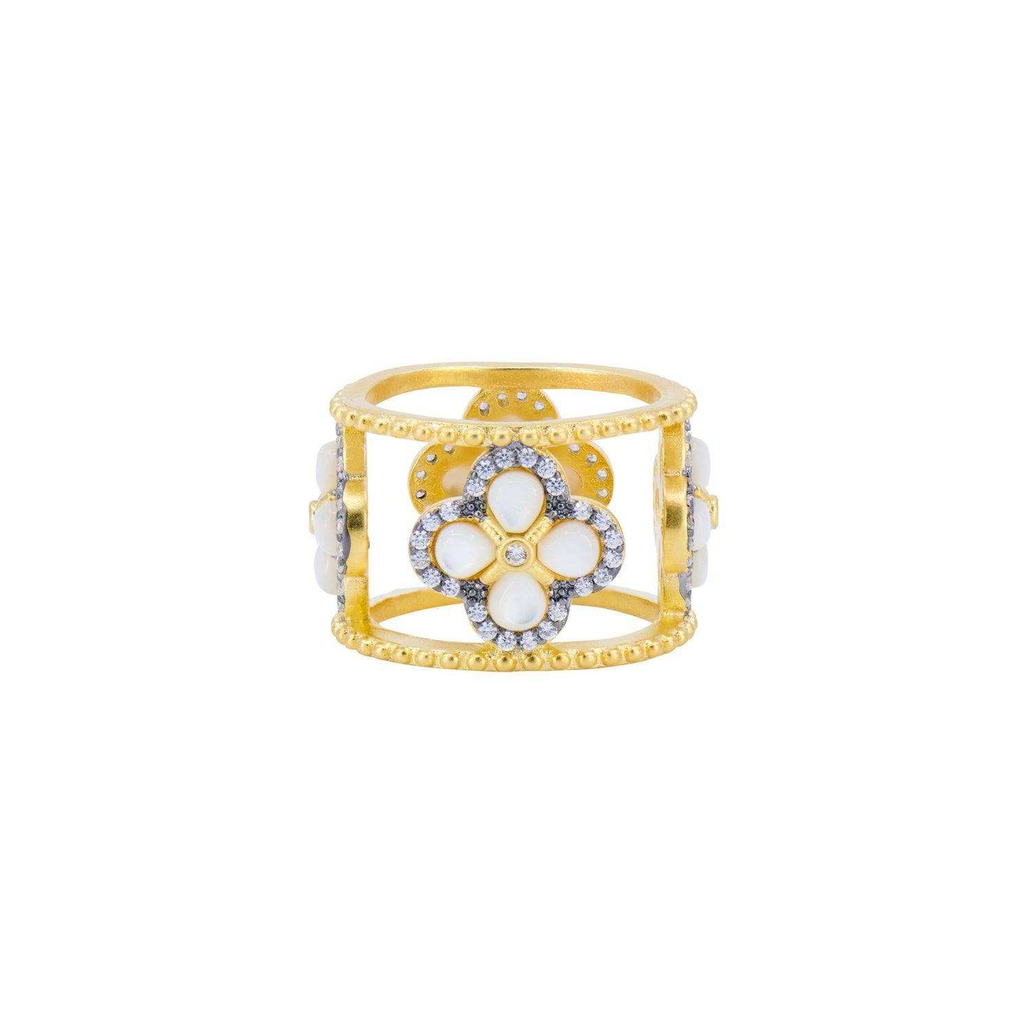 Brooklyn in Bloom Mother of Pearl Clover Pavé Ring - FREIDA ROTHMAN