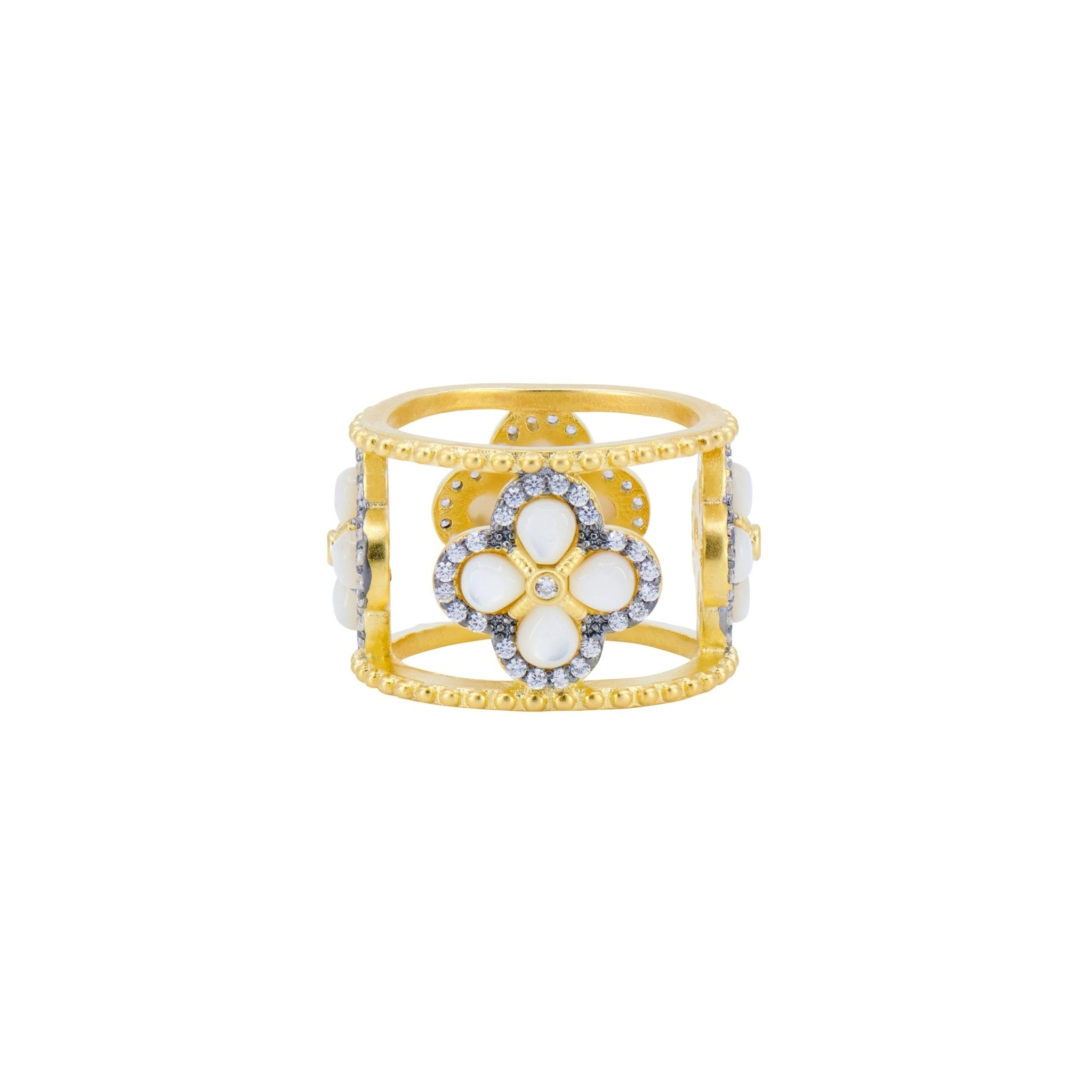 Brooklyn in Bloom Mother of Pearl Clover Pavé Ring - FREIDA ROTHMAN