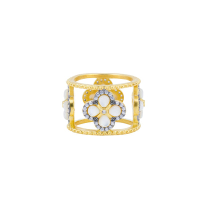 Brooklyn in Bloom Mother of Pearl Clover Pavé Ring - FREIDA ROTHMAN