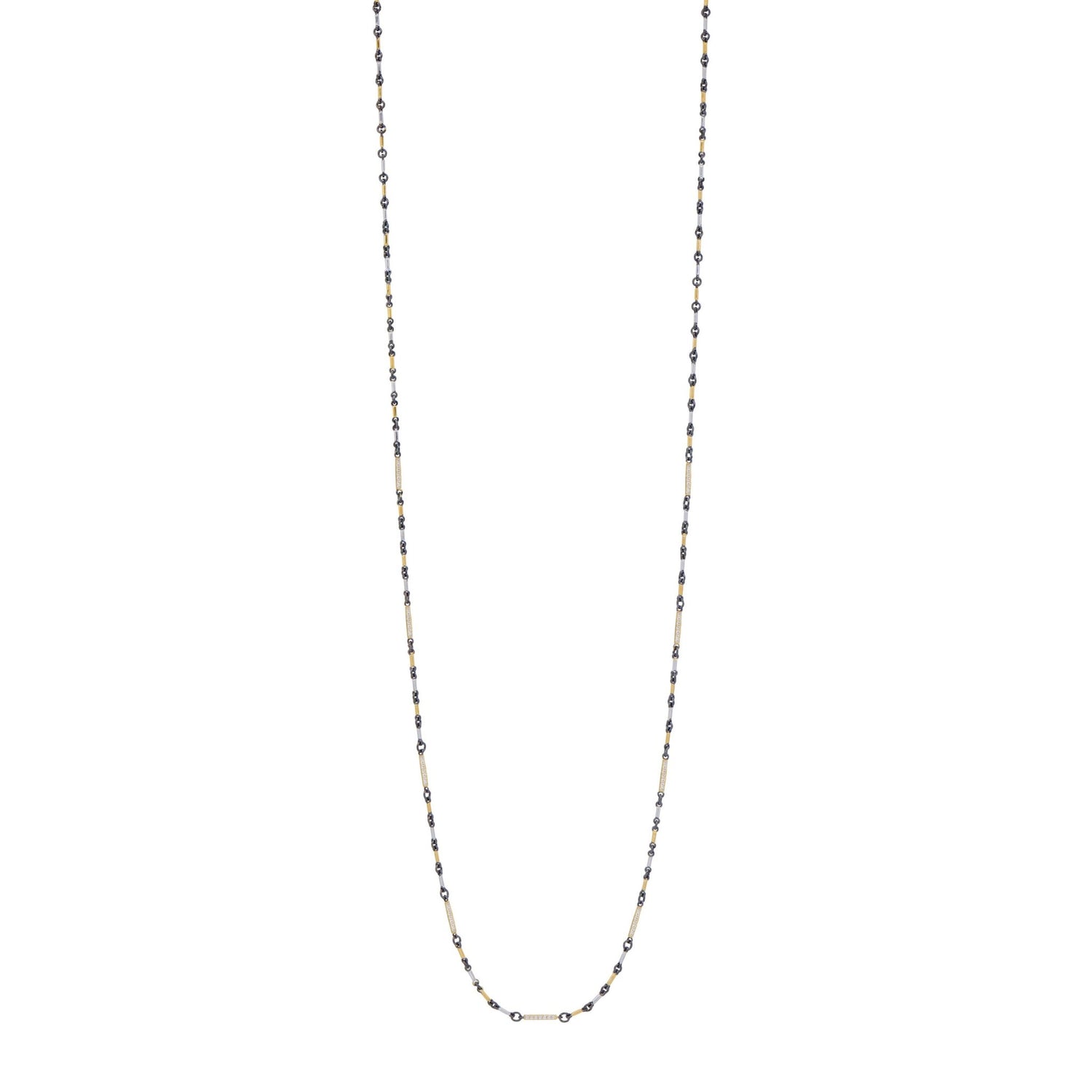 Signature Tri - Tone Pavé Station Bar Link Necklace - FREIDA ROTHMAN